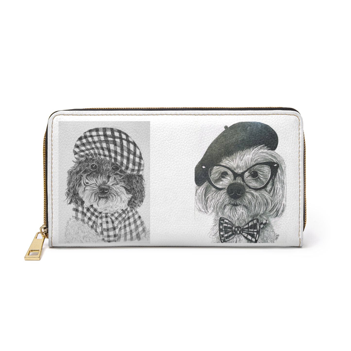 Dog Portrait Zipper Wallet — Vintage Dressed-Up Pooch Illustration Wallet
