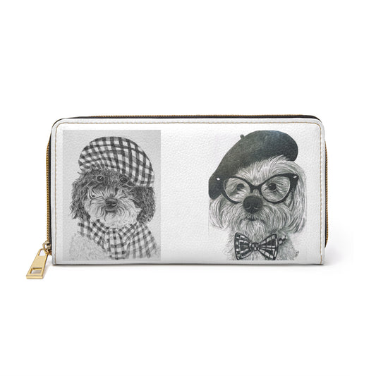 Dog Portrait Zipper Wallet — Vintage Dressed-Up Pooch Illustration Wallet