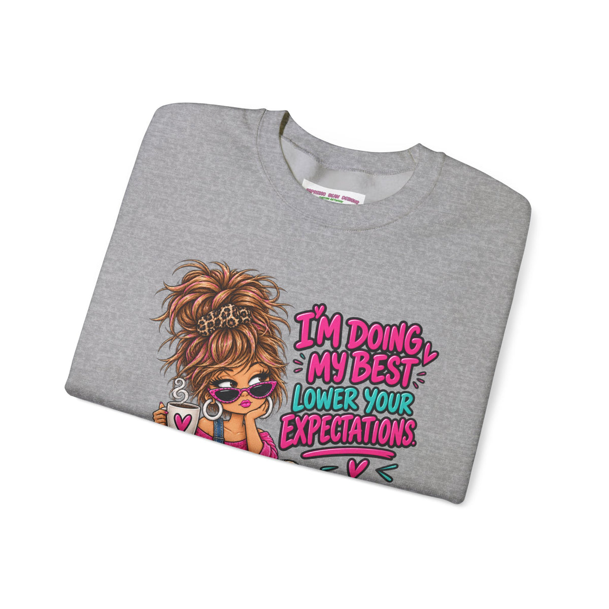 I'm Doing My Best Crewneck Sweatshirt — Cute Girl & Puppy Graphic