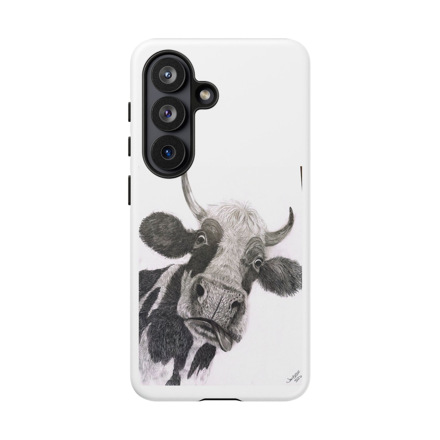 Cow Sketch Tough Phone Case — Protective iPhone Cover with Whimsical Cow Illustration