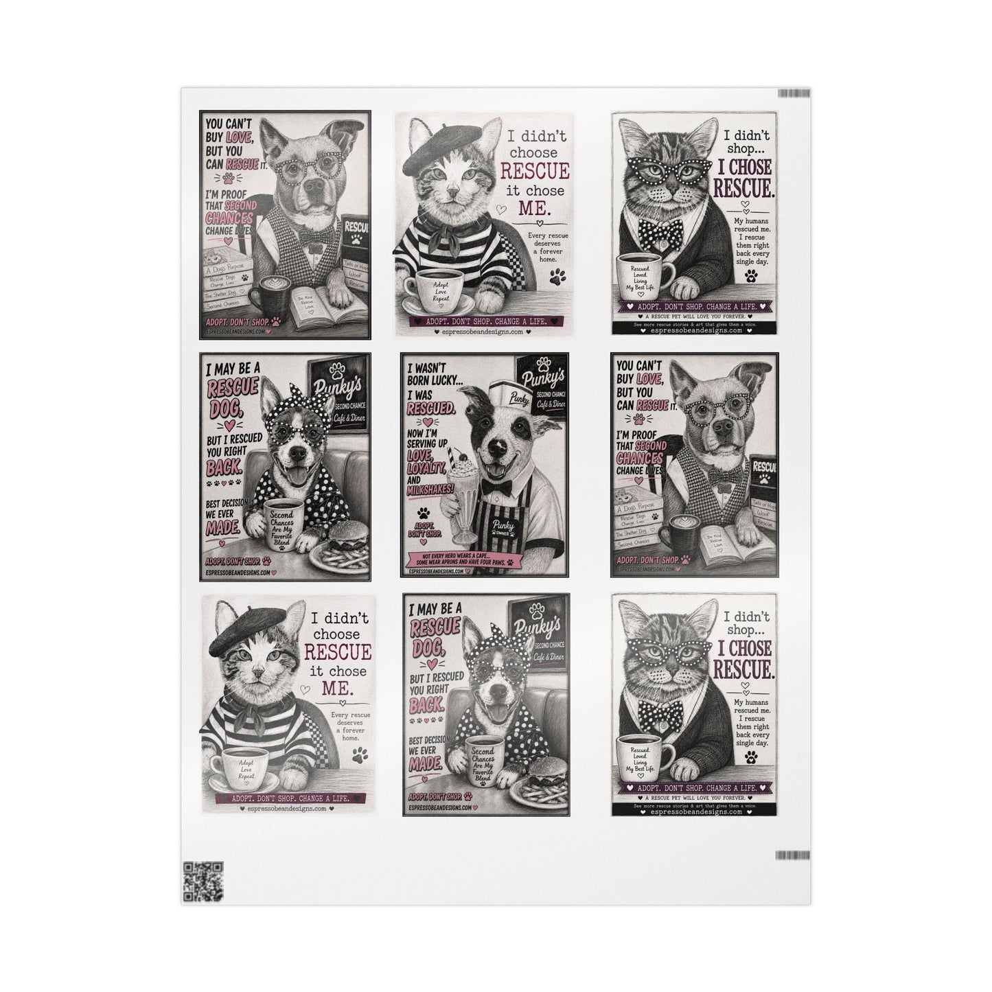 Euclid pet pals  Wrapping Paper Roll — Black & White Storyboard Gift Wrap