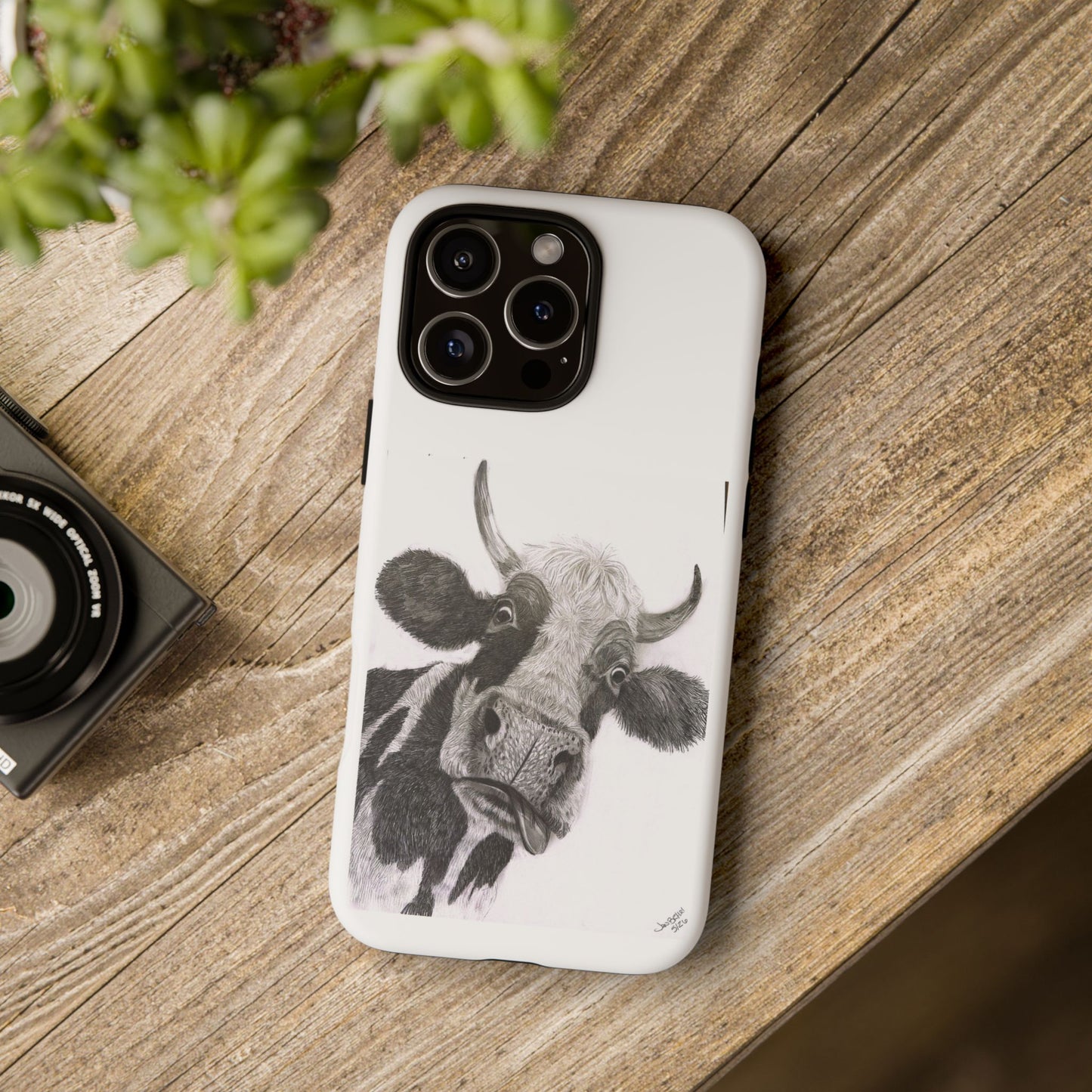 Cow Sketch Tough Phone Case — Protective iPhone Cover with Whimsical Cow Illustration