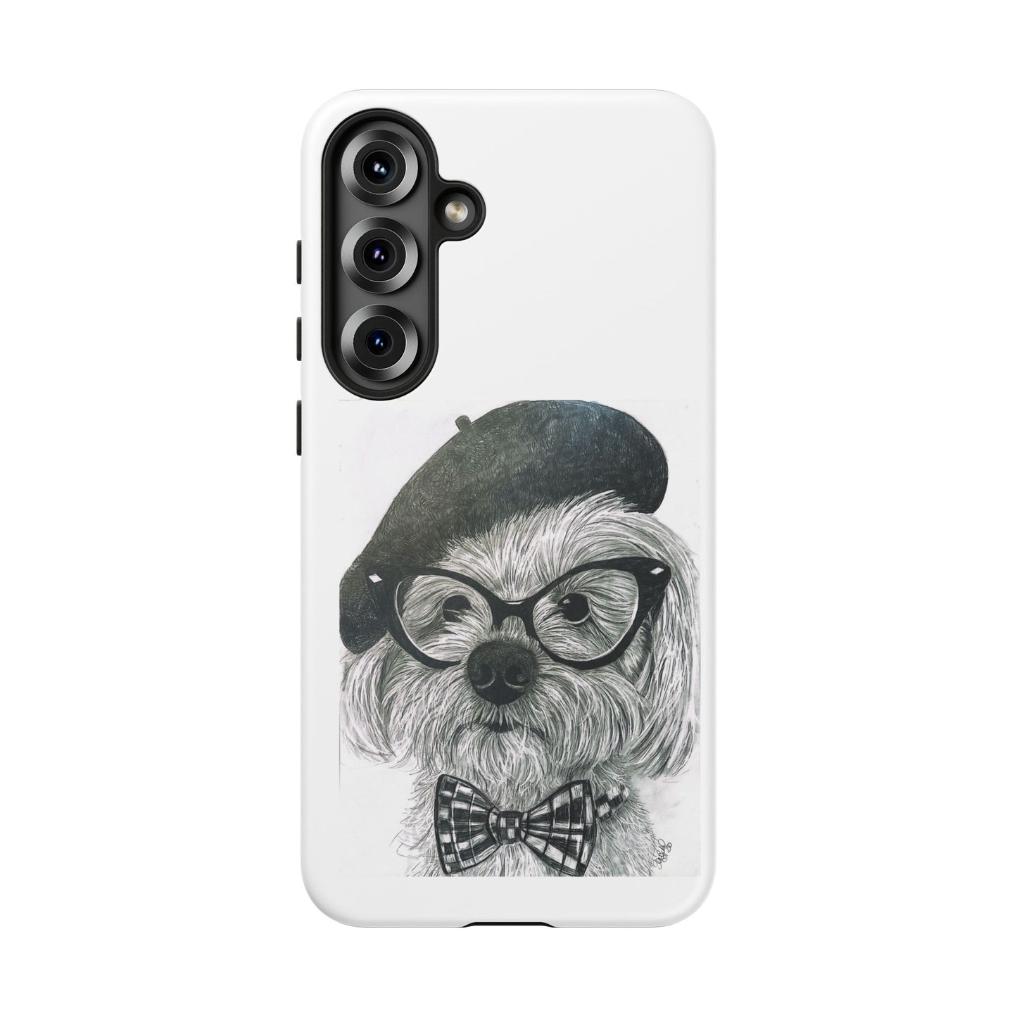 Dog Portrait Phone Case — Dexter with Beret, Glasses & Bow Tie
