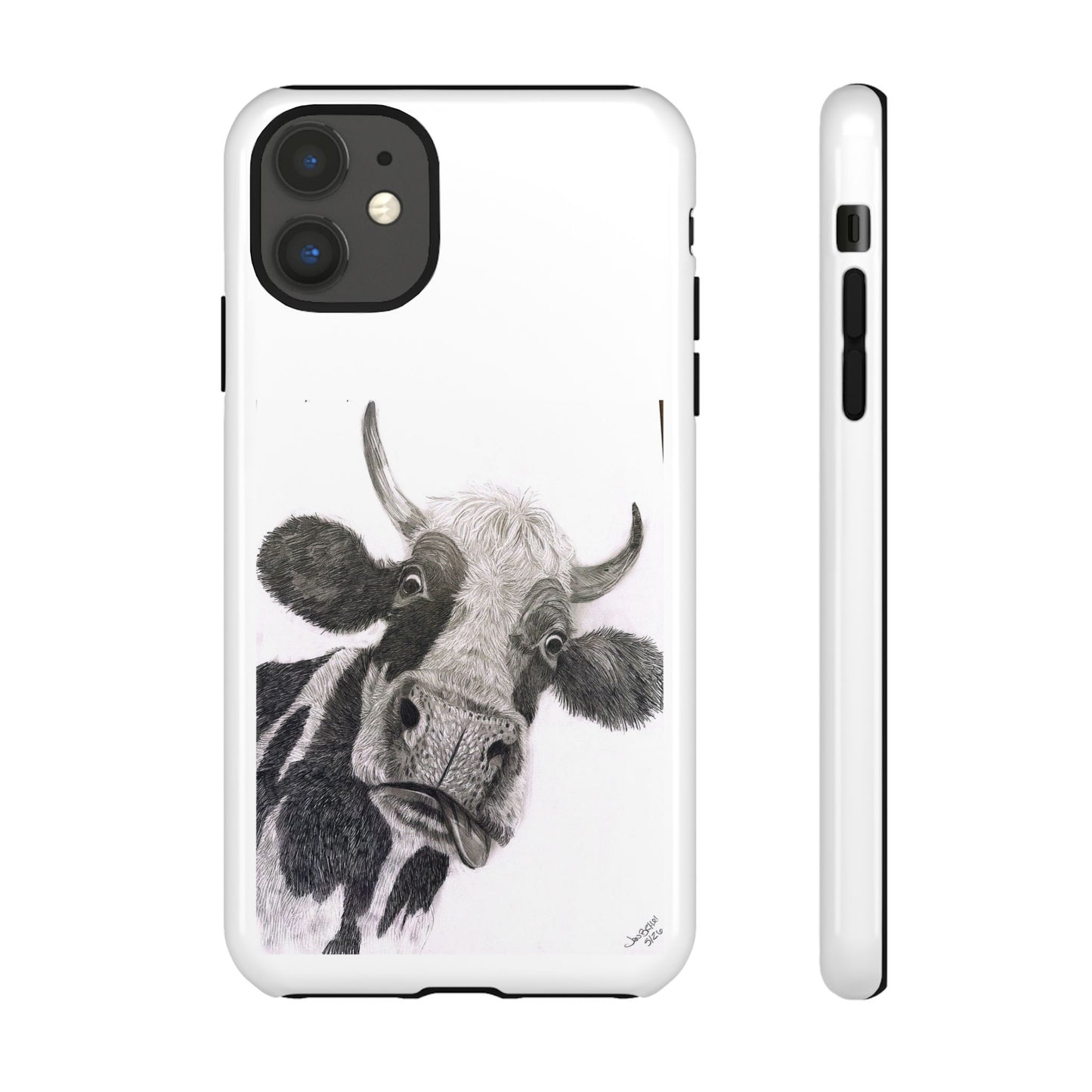 Cow Sketch Tough Phone Case — Protective iPhone Cover with Whimsical Cow Illustration