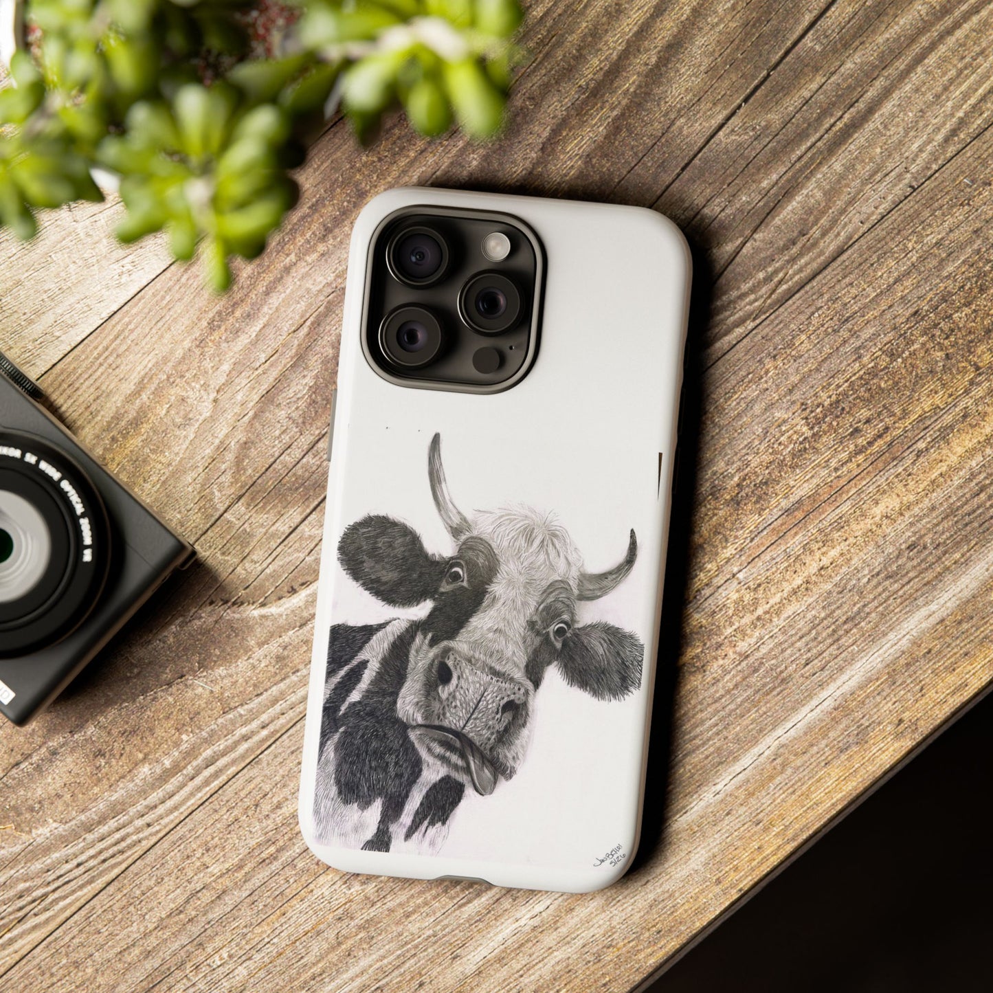 Cow Sketch Tough Phone Case — Protective iPhone Cover with Whimsical Cow Illustration
