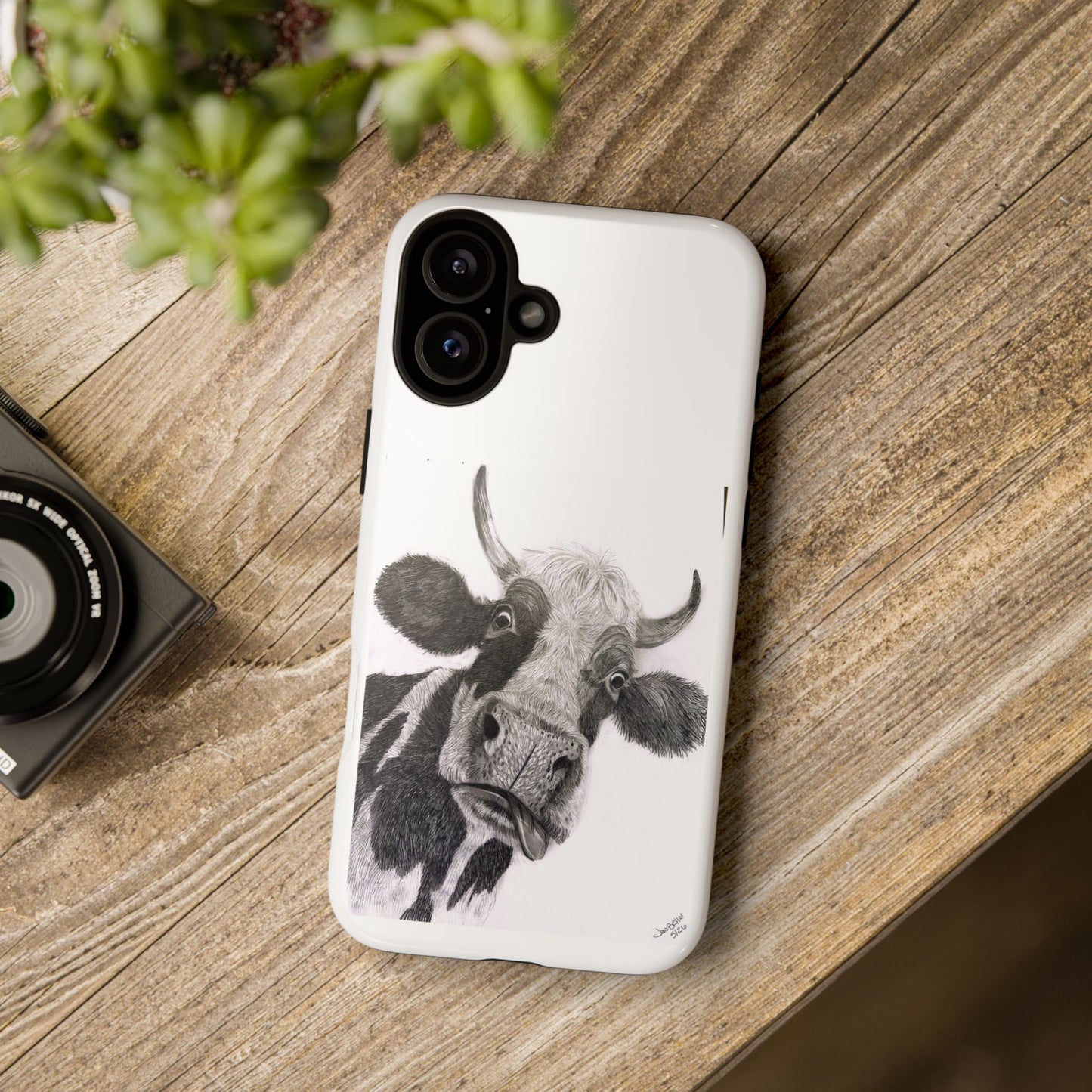 Cow Sketch Tough Phone Case — Protective iPhone Cover with Whimsical Cow Illustration