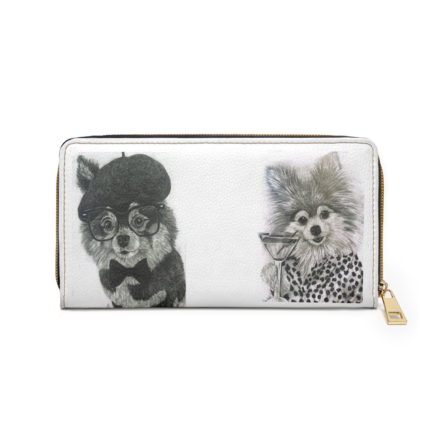 Dog Portrait Zipper Wallet — Vintage Dressed-Up Pooch Illustration Wallet