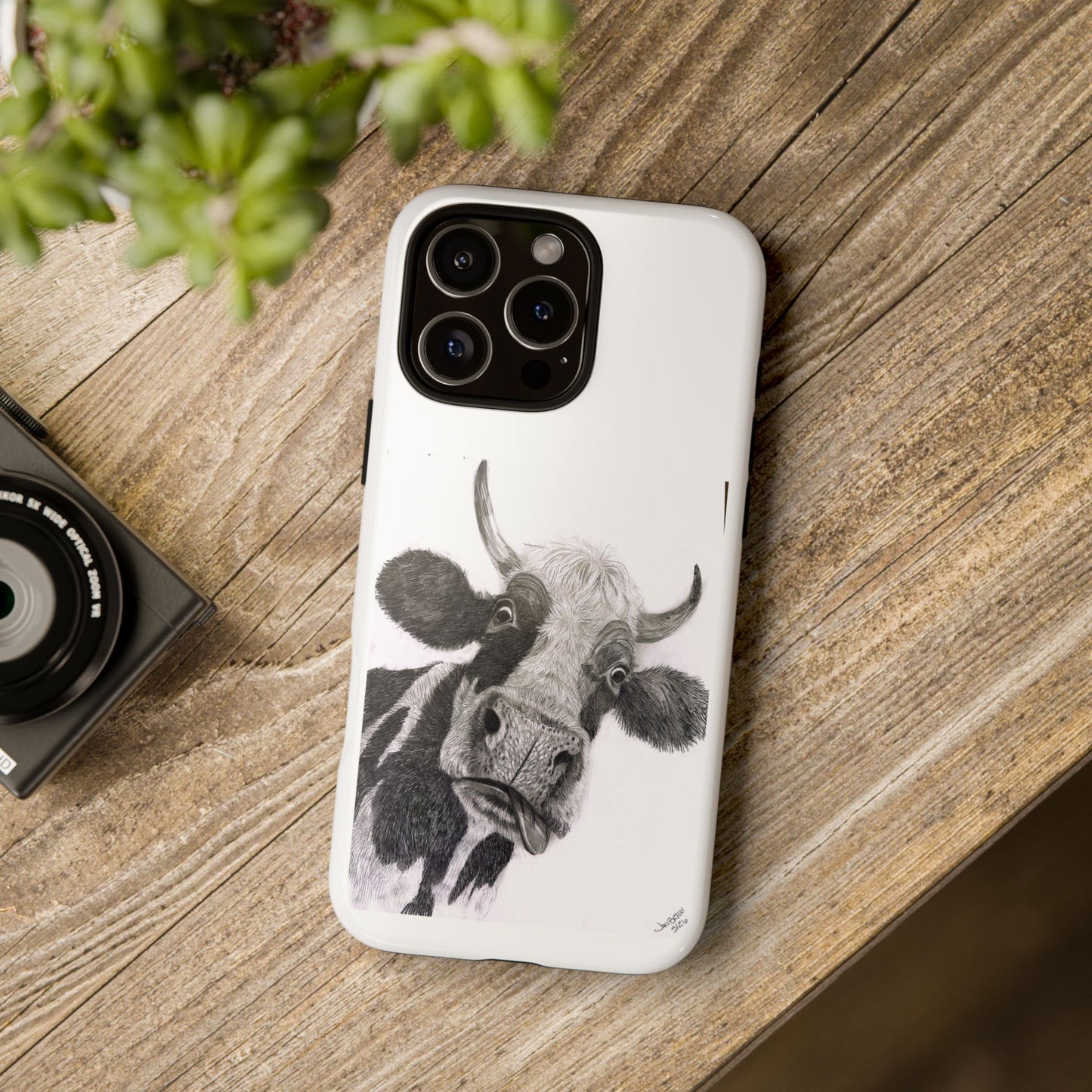 Cow Sketch Tough Phone Case — Protective iPhone Cover with Whimsical Cow Illustration