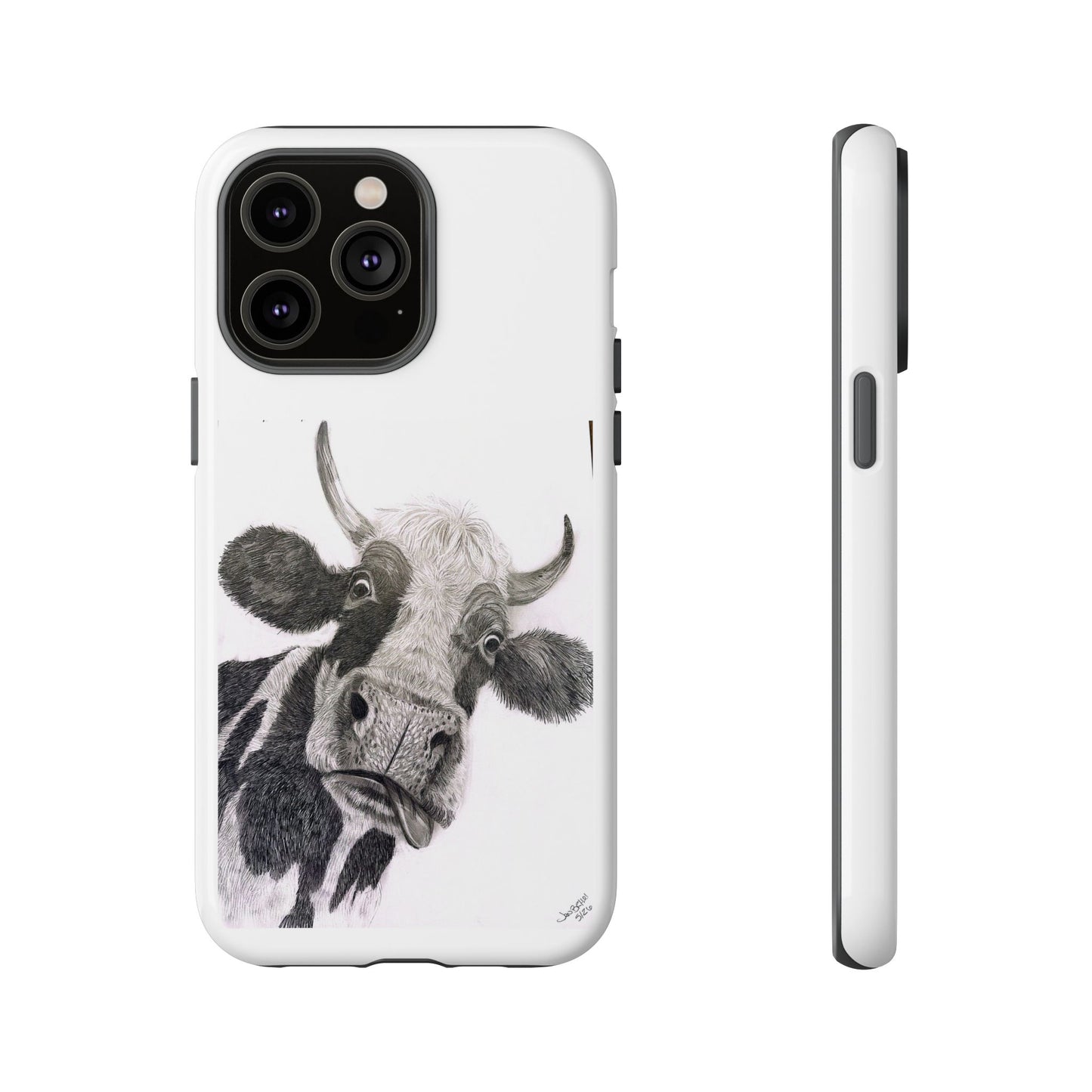 Cow Sketch Tough Phone Case — Protective iPhone Cover with Whimsical Cow Illustration