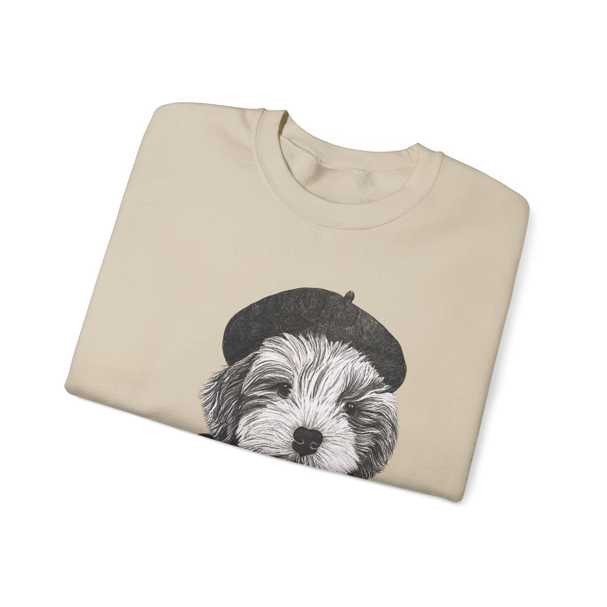 French Pup Pierre Coffee Sweatshirt — Cute Puppy in Beret Graphic Crewneck