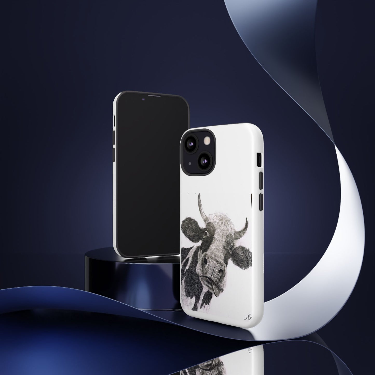 Cow Sketch Tough Phone Case — Protective iPhone Cover with Whimsical Cow Illustration
