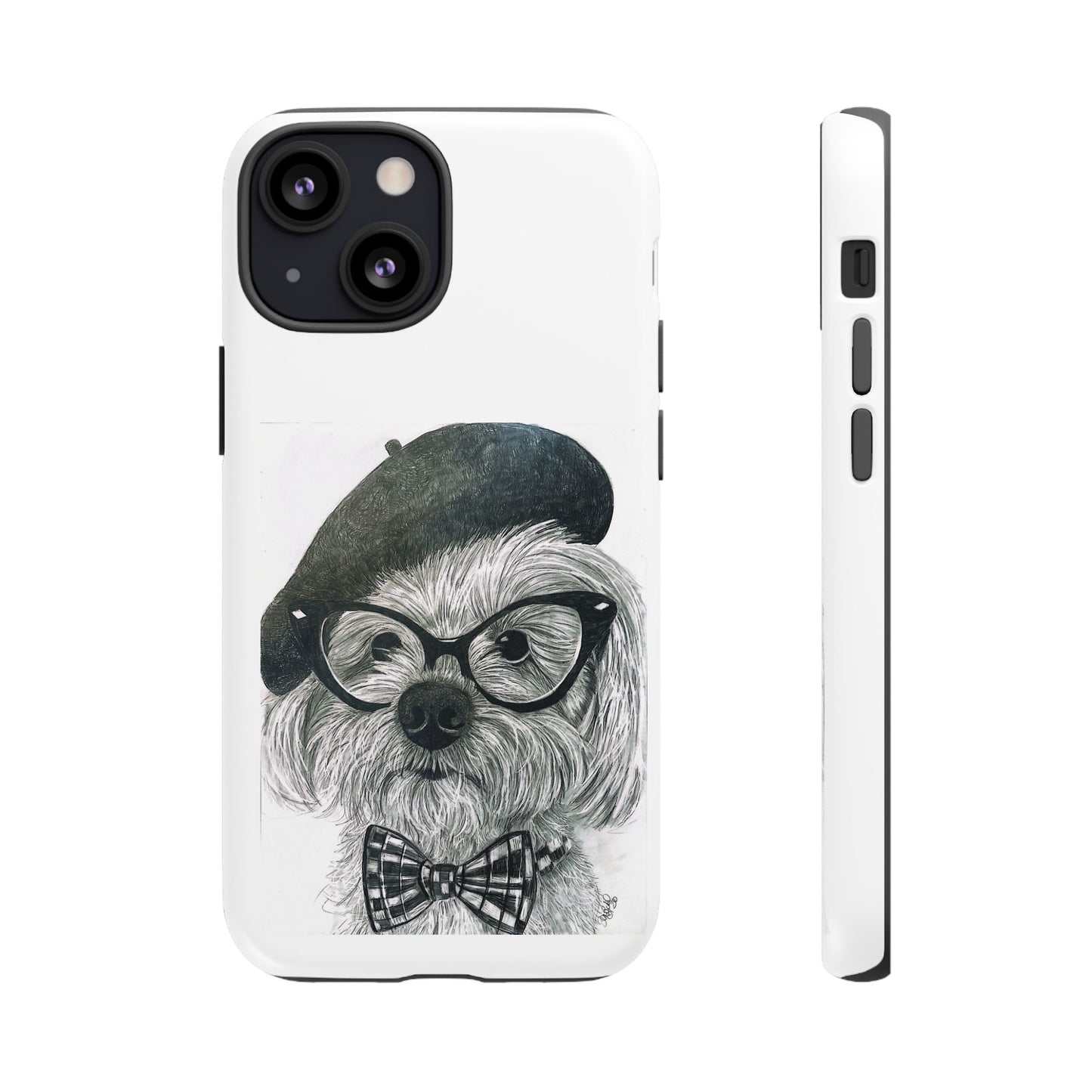 Dog Portrait Phone Case — Dexter with Beret, Glasses & Bow Tie