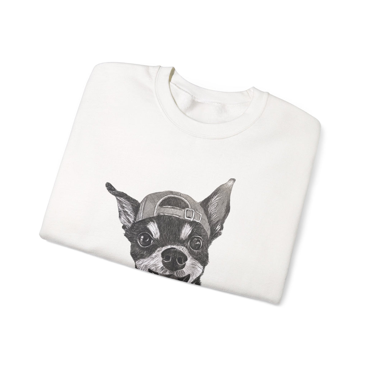 Fang Crewneck Sweatshirt — Retro Pup Graphic with Script Sleeve