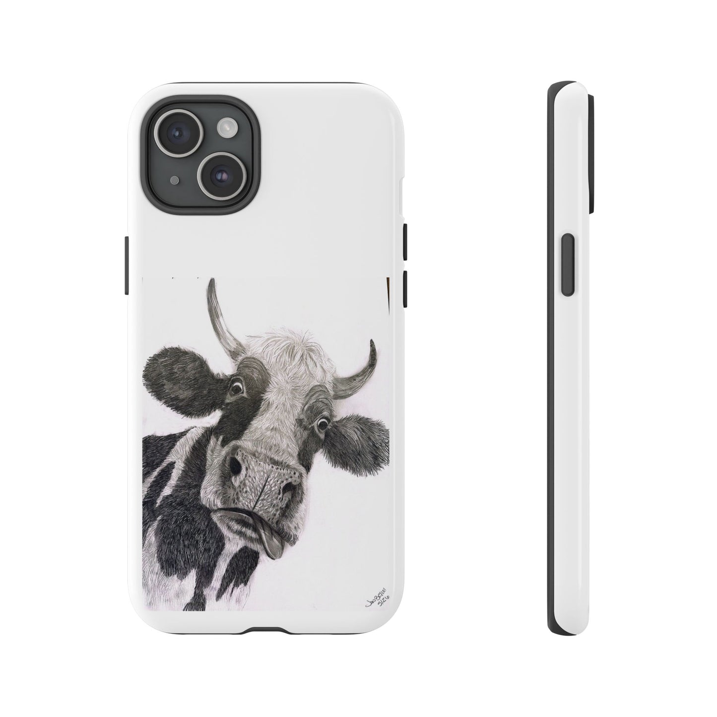Cow Sketch Tough Phone Case — Protective iPhone Cover with Whimsical Cow Illustration