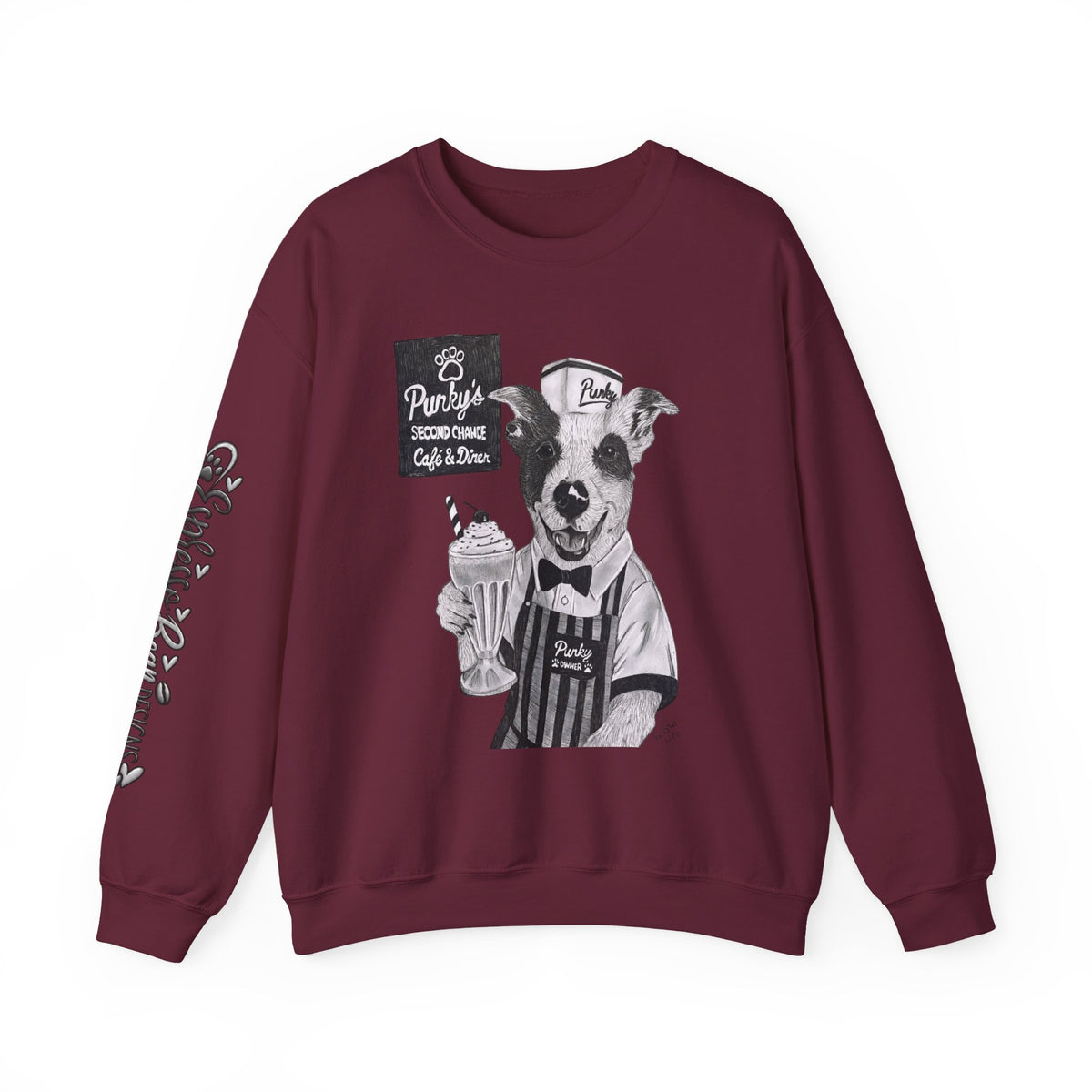 Dog Crewneck Sweatshirt — 'Meet Punky' Rescue Cafe Graphic
