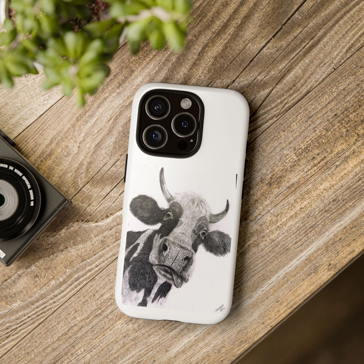 Cow Sketch Tough Phone Case — Protective iPhone Cover with Whimsical Cow Illustration