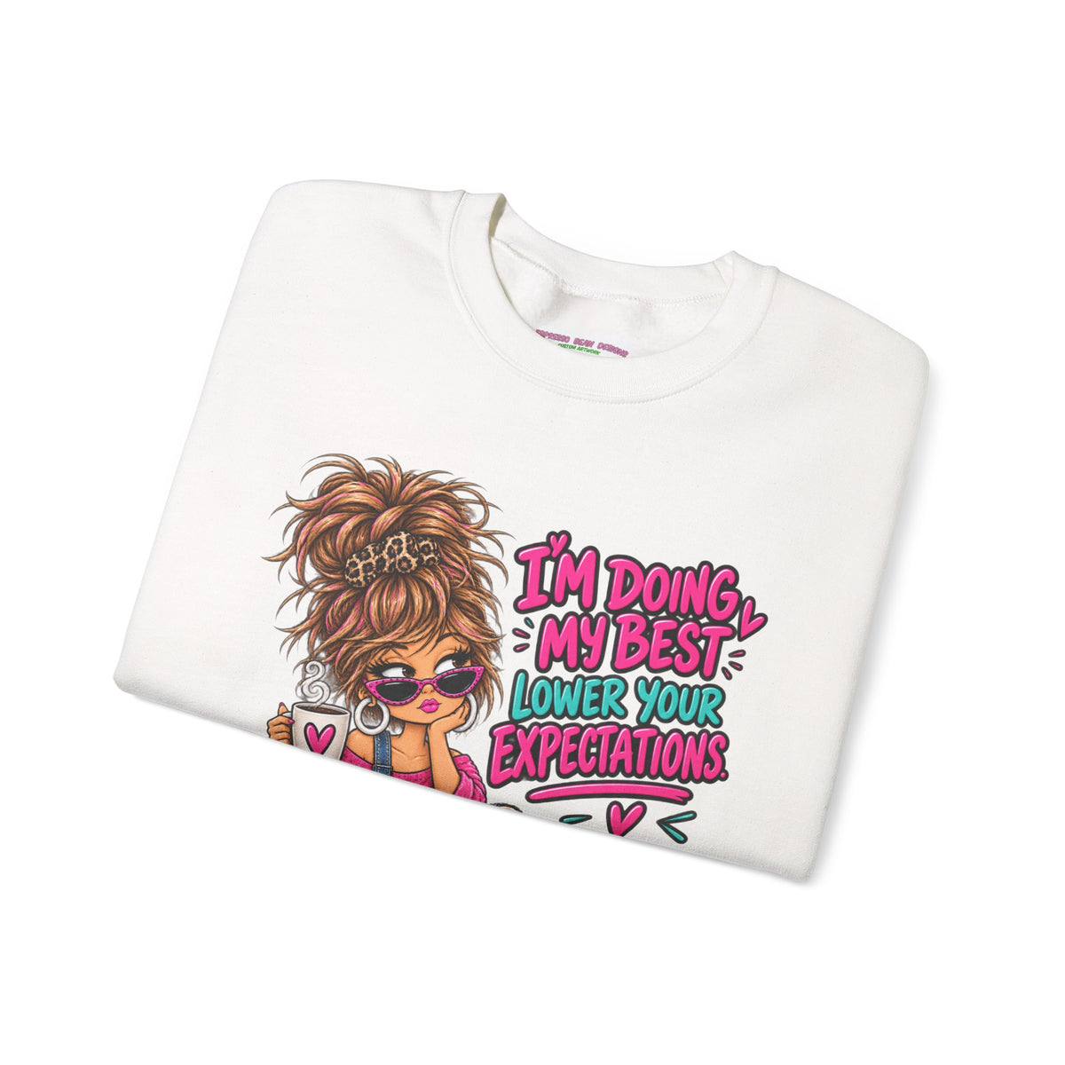I'm Doing My Best Crewneck Sweatshirt — Cute Girl & Puppy Graphic