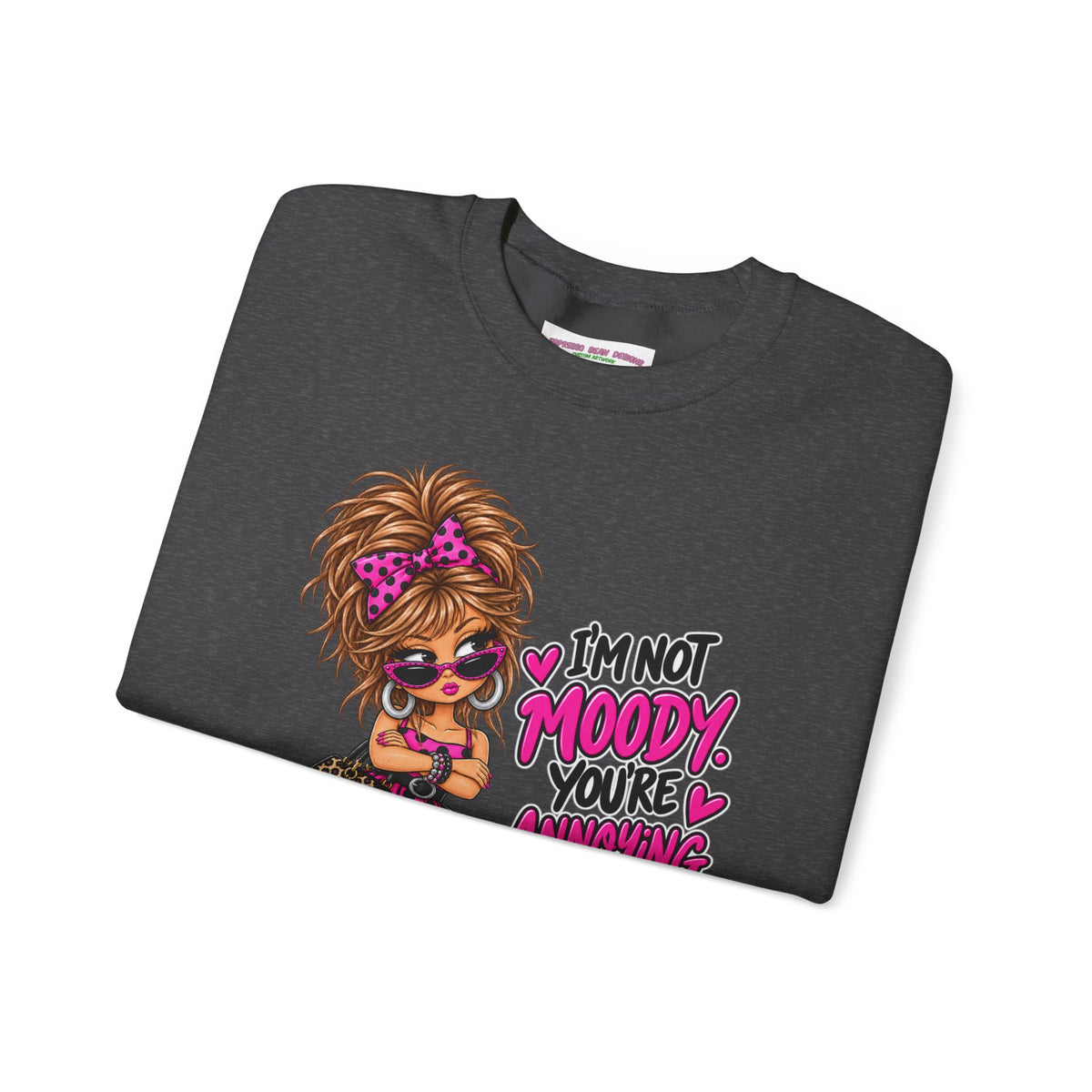 “I’m Not Moody, You’re Annoying” Girl & Pug Graphic Sweatshirt