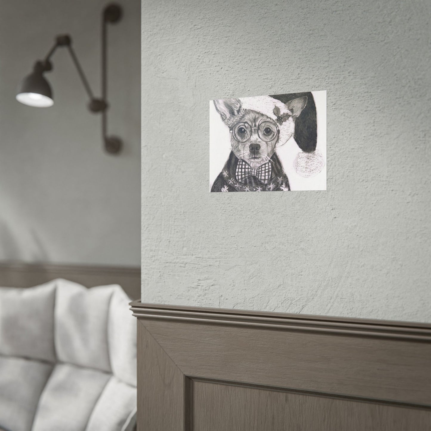 Brutus in Santa Hat Rolled Poster — Holiday Dog Art Print