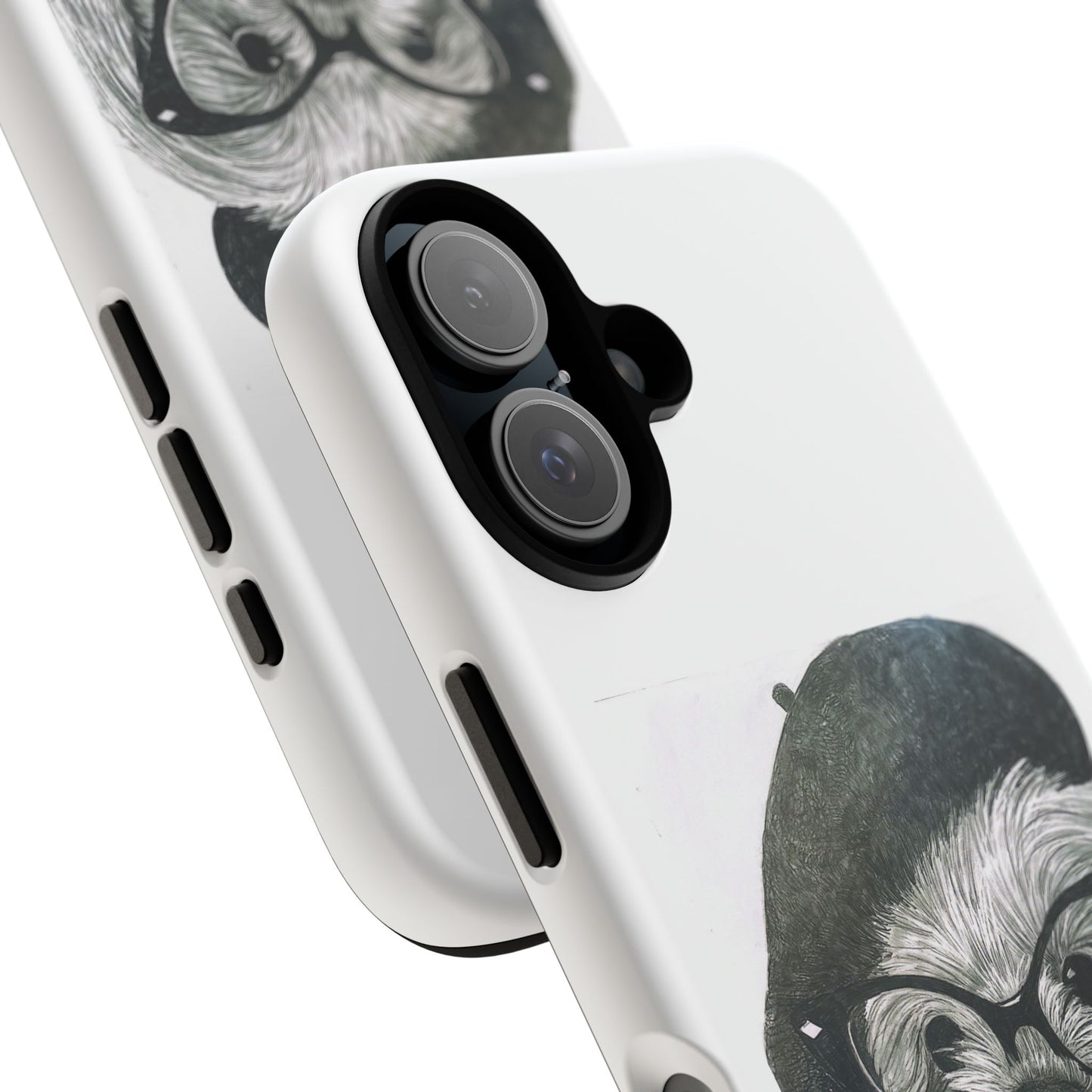 Dog Portrait Phone Case — Dexter with Beret, Glasses & Bow Tie