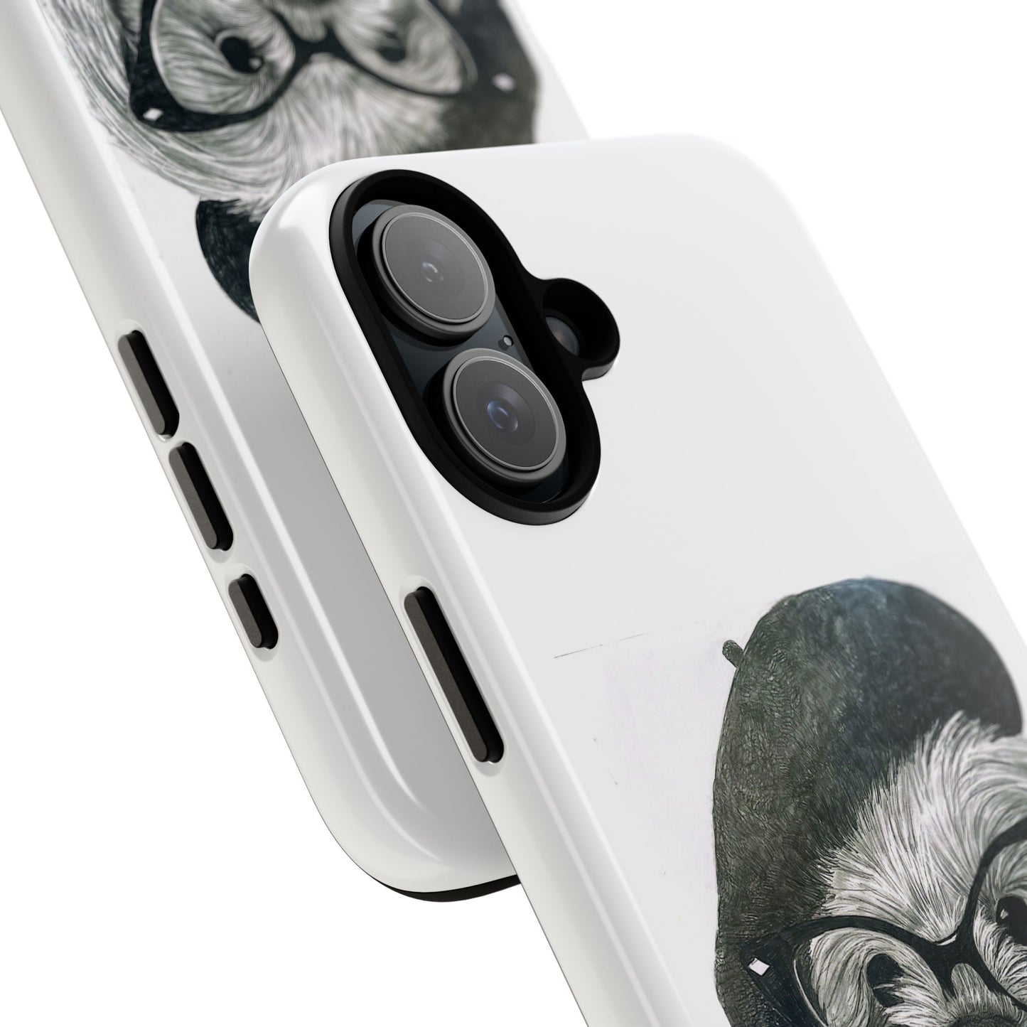 Dog Portrait Phone Case — Dexter with Beret, Glasses & Bow Tie