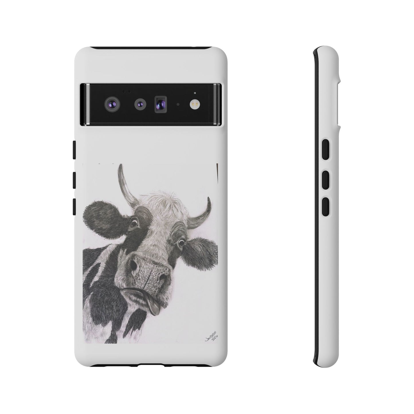 Cow Sketch Tough Phone Case — Protective iPhone Cover with Whimsical Cow Illustration