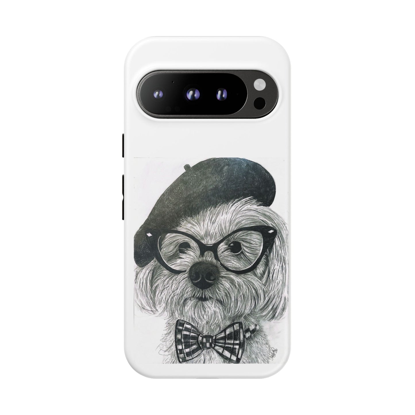 Dog Portrait Phone Case — Dexter with Beret, Glasses & Bow Tie