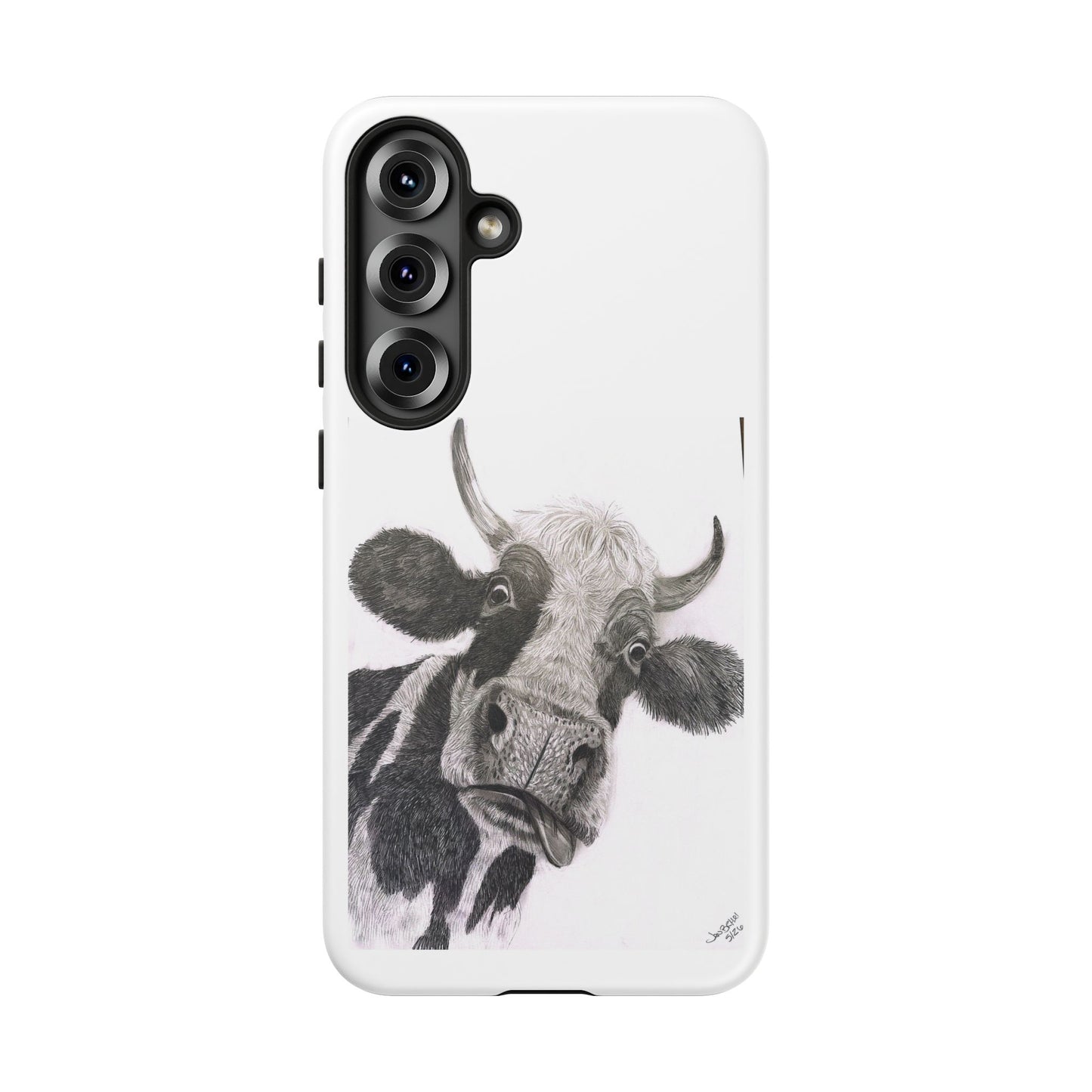Cow Sketch Tough Phone Case — Protective iPhone Cover with Whimsical Cow Illustration