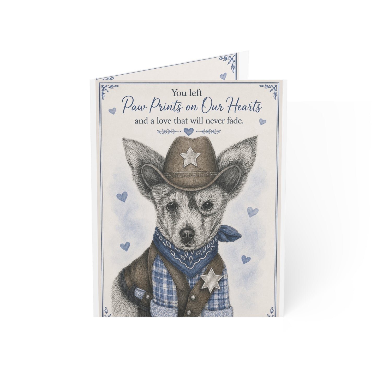 Pet Sympathy Greeting Card — “You Left Paw Prints on Our Hearts” Memorial Card (Single or Bulk)