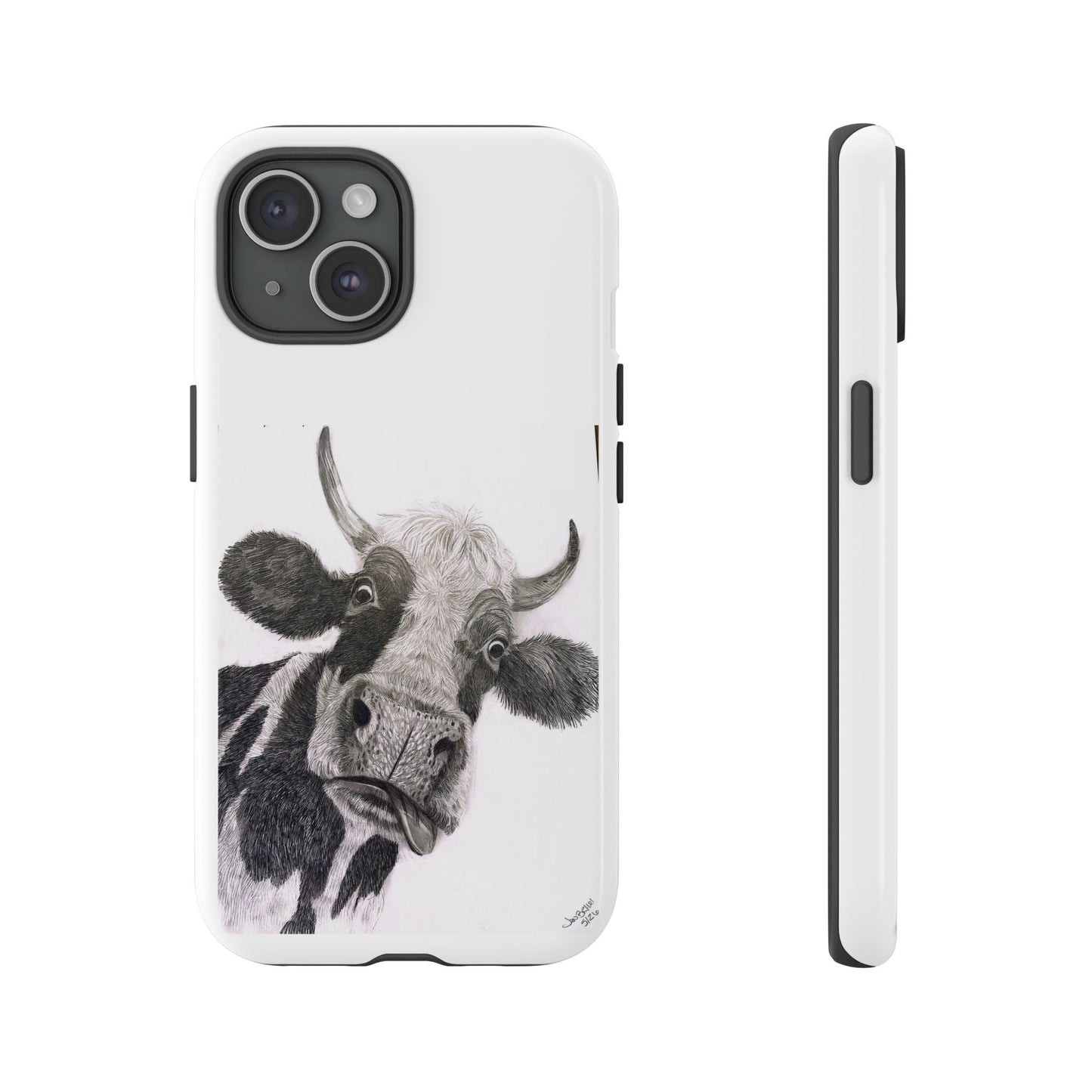 Cow Sketch Tough Phone Case — Protective iPhone Cover with Whimsical Cow Illustration