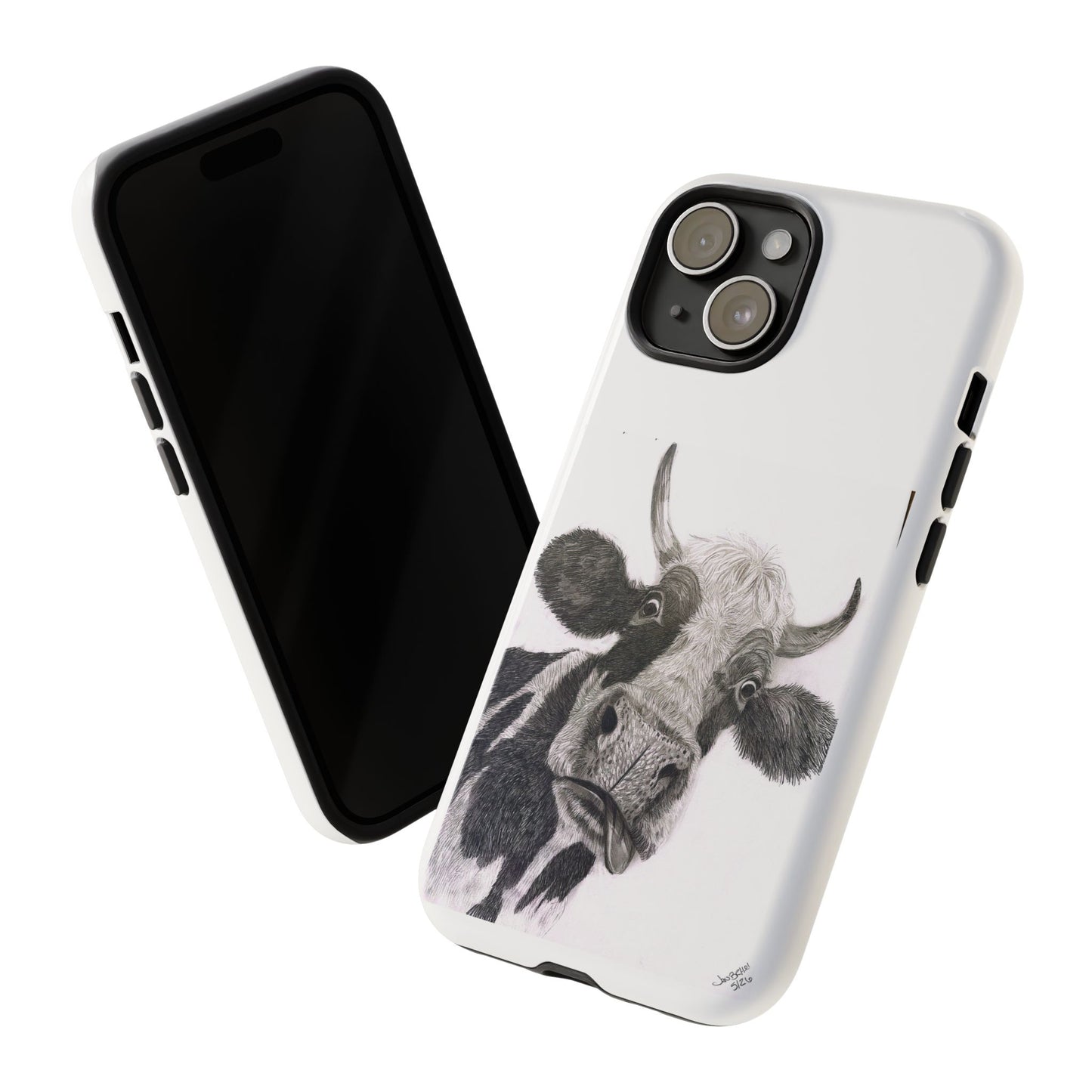 Cow Sketch Tough Phone Case — Protective iPhone Cover with Whimsical Cow Illustration