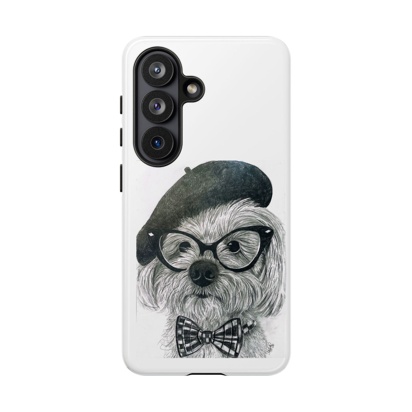 Dog Portrait Phone Case — Dexter with Beret, Glasses & Bow Tie