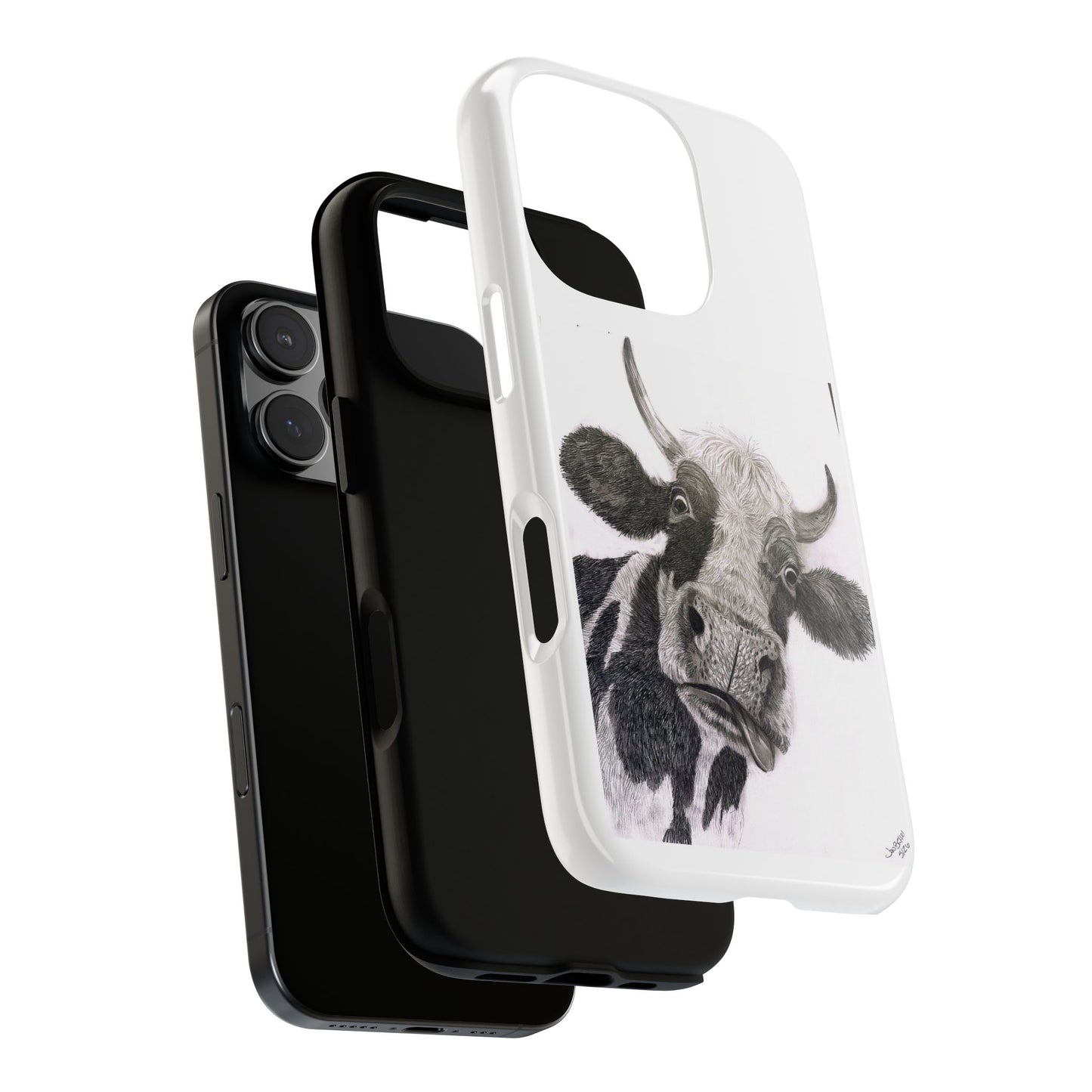 Cow Sketch Tough Phone Case — Protective iPhone Cover with Whimsical Cow Illustration