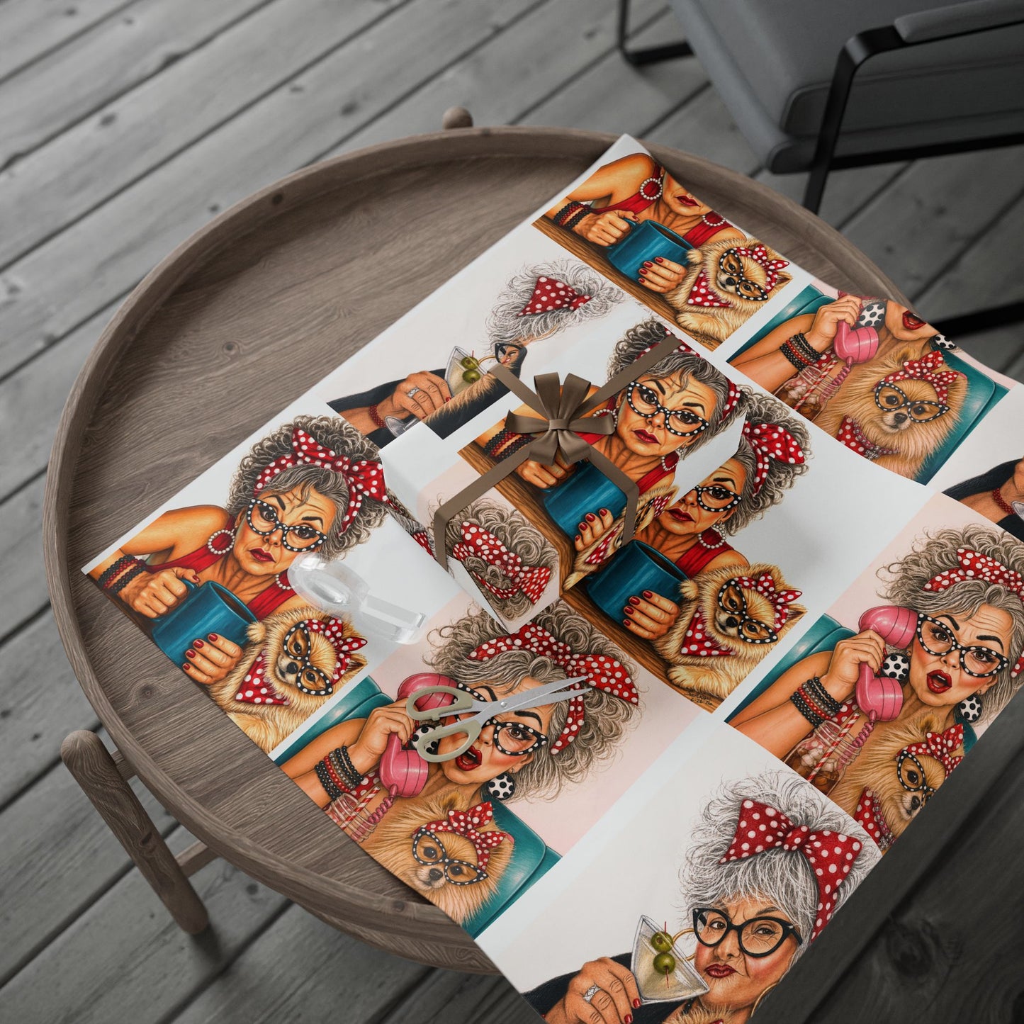 Wrapping Paper Perky Pearl and Latte — Retro Glam Portrait Pattern Gift Wrap