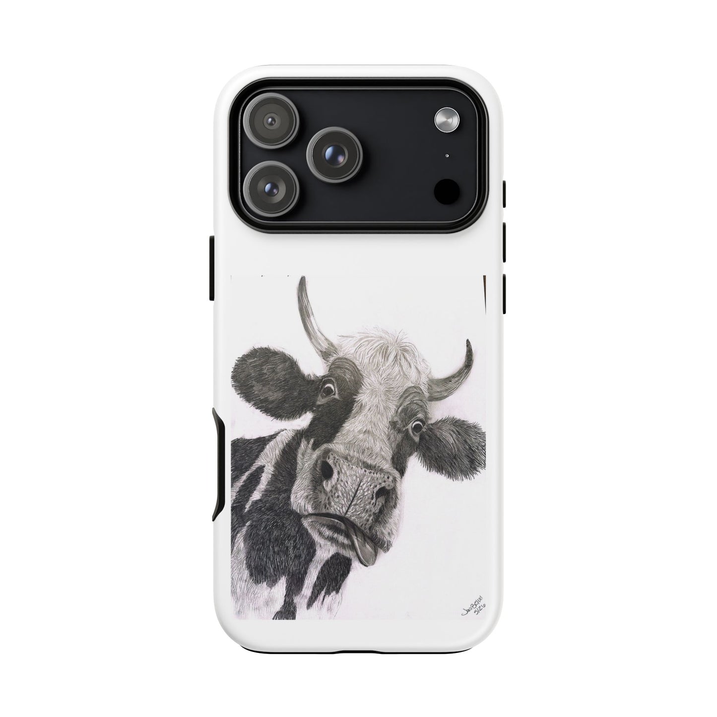 Cow Sketch Tough Phone Case — Protective iPhone Cover with Whimsical Cow Illustration