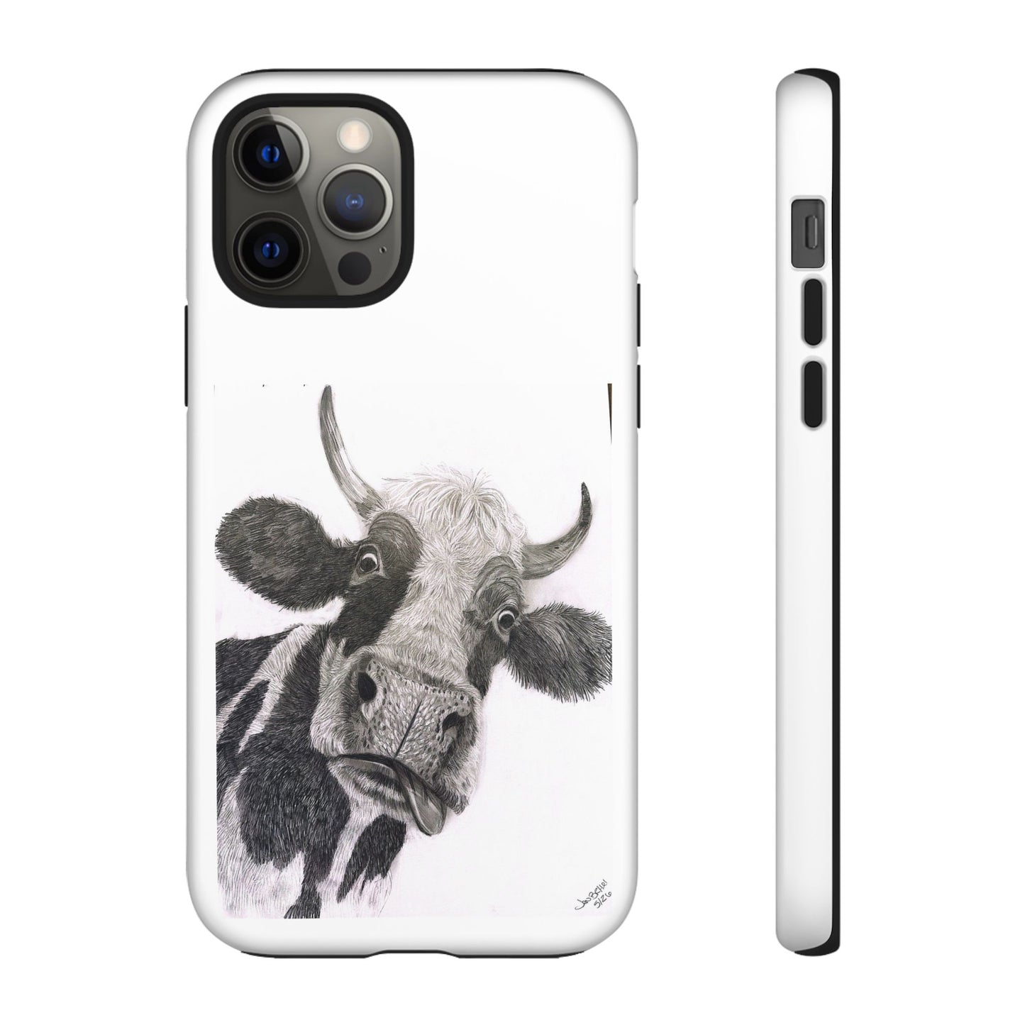 Cow Sketch Tough Phone Case — Protective iPhone Cover with Whimsical Cow Illustration