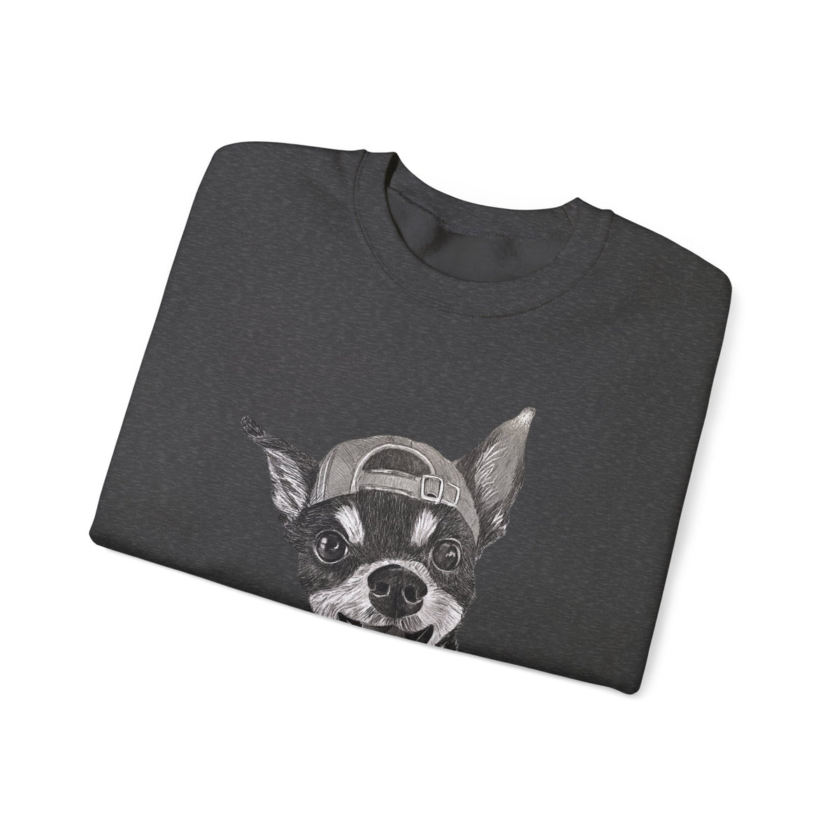 Fang Crewneck Sweatshirt — Retro Pup Graphic with Script Sleeve