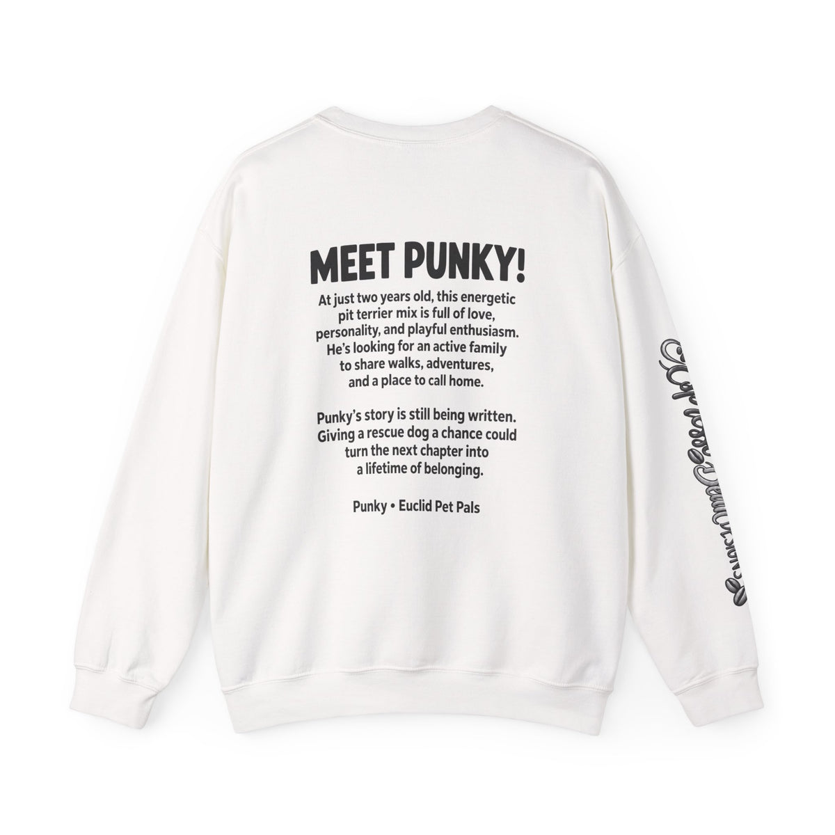 Dog Crewneck Sweatshirt — 'Meet Punky' Rescue Cafe Graphic