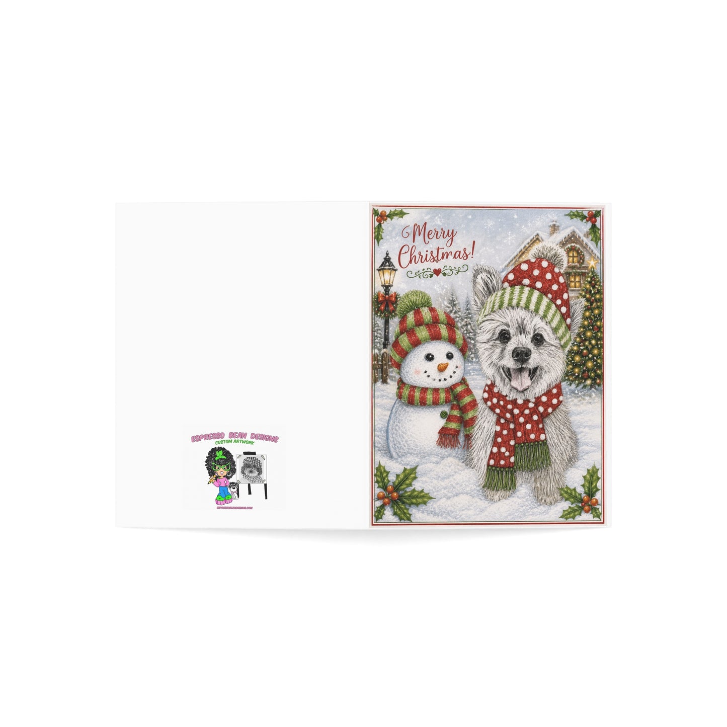 Christmas Dog & Snowman Greeting Card – Merry Christmas Holiday Cards (1, 10, 30, 50 pcs)