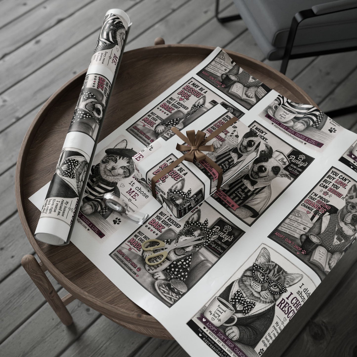 Euclid pet pals  Wrapping Paper Roll — Black & White Storyboard Gift Wrap