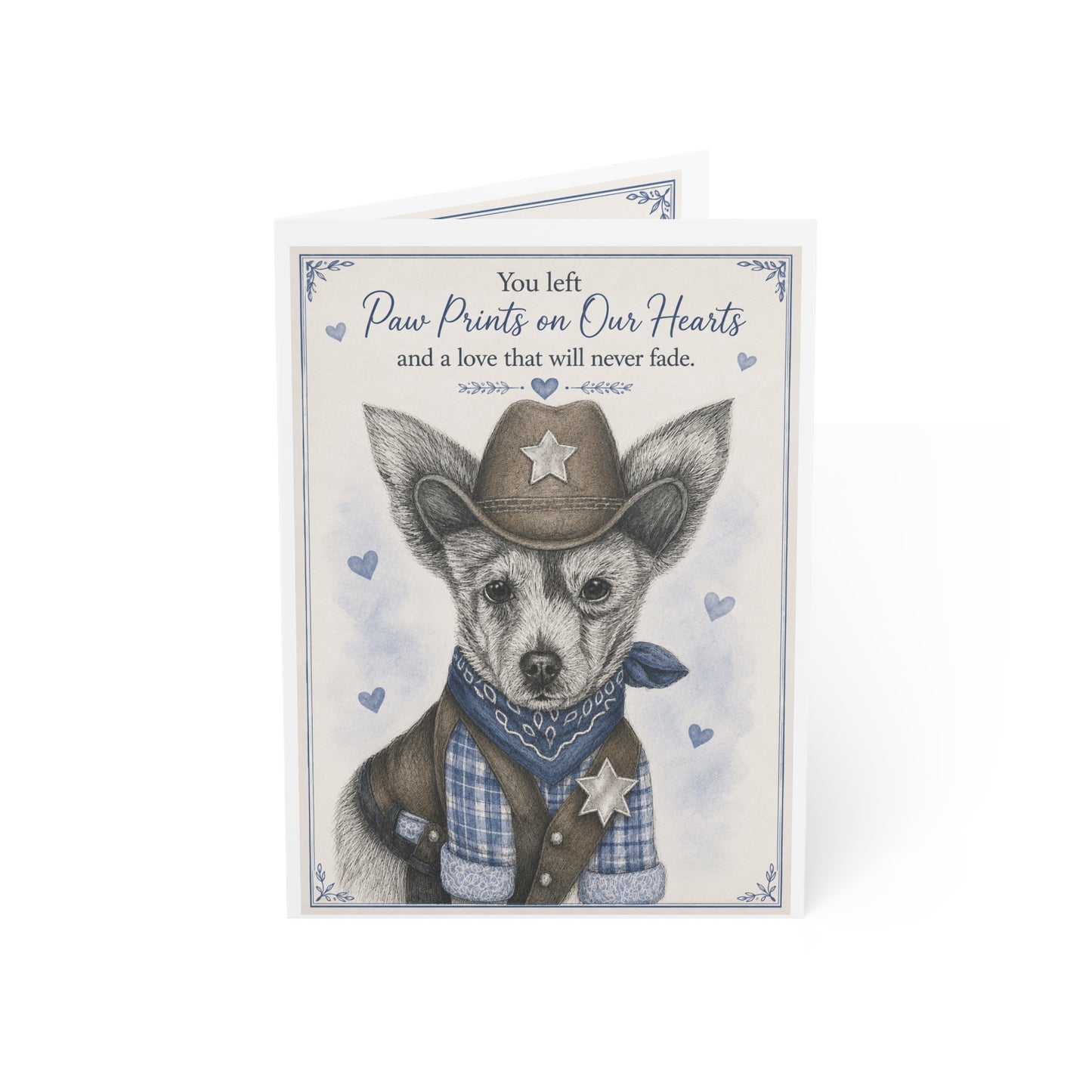 Pet Sympathy Greeting Card — “You Left Paw Prints on Our Hearts” Memorial Card (Single or Bulk)