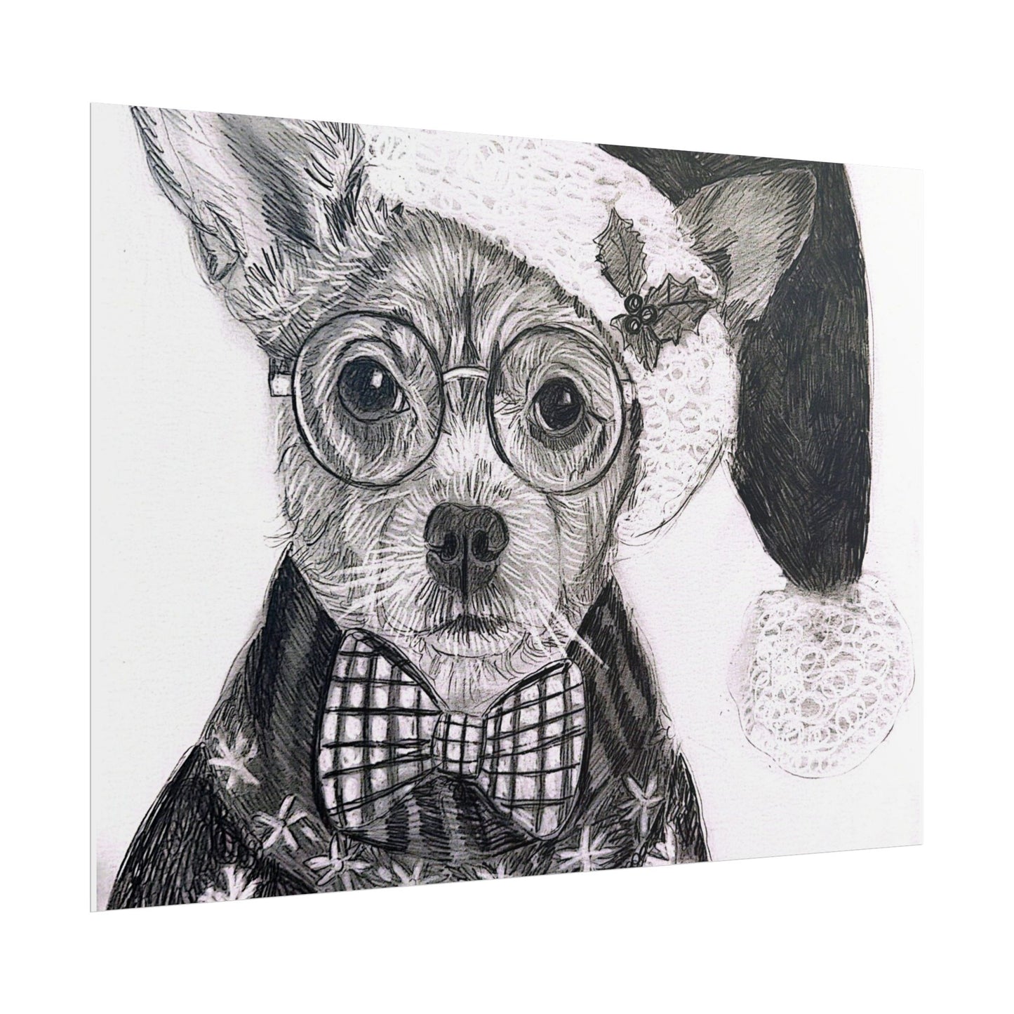 Brutus in Santa Hat Rolled Poster — Holiday Dog Art Print