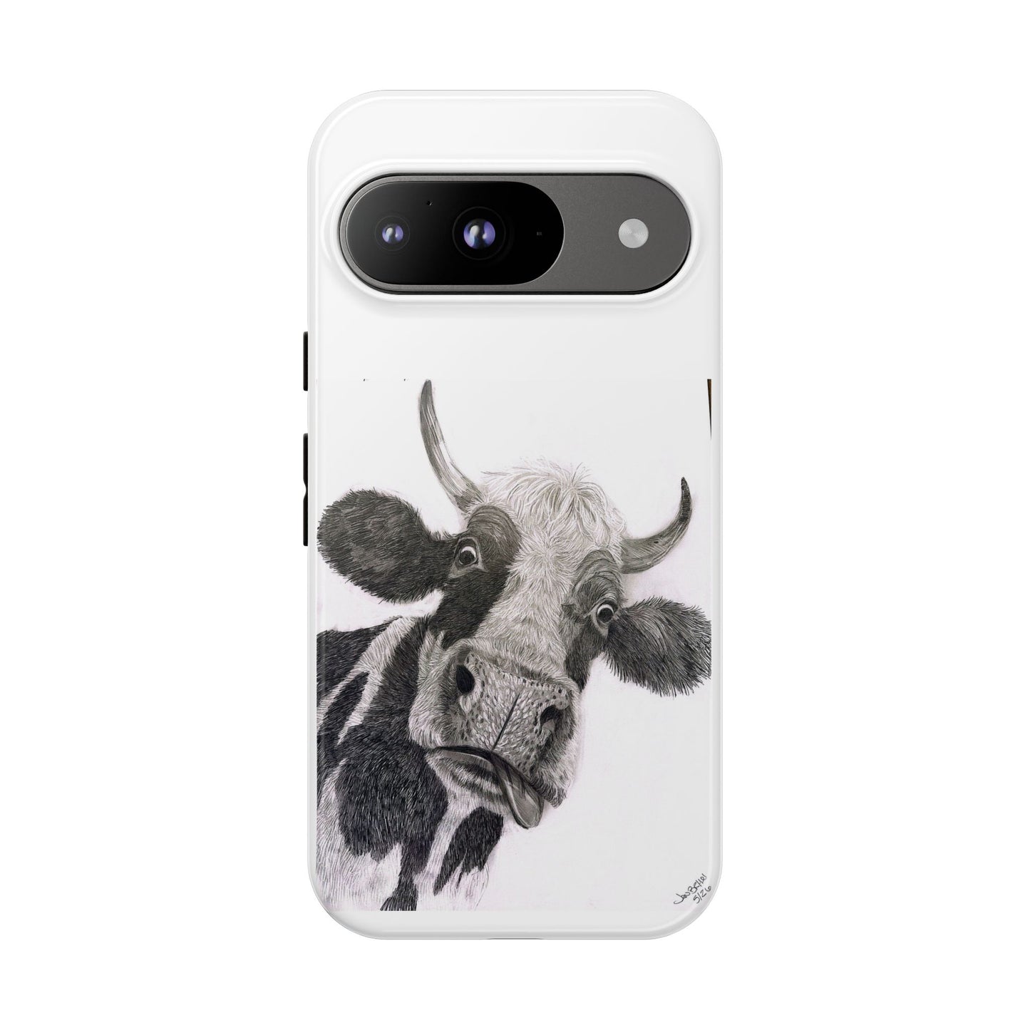 Cow Sketch Tough Phone Case — Protective iPhone Cover with Whimsical Cow Illustration
