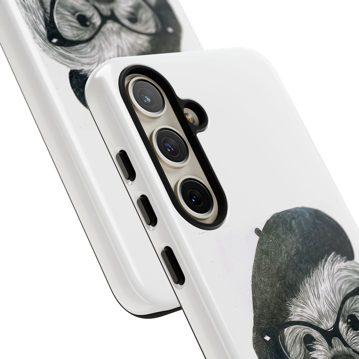 Dog Portrait Phone Case — Dexter with Beret, Glasses & Bow Tie