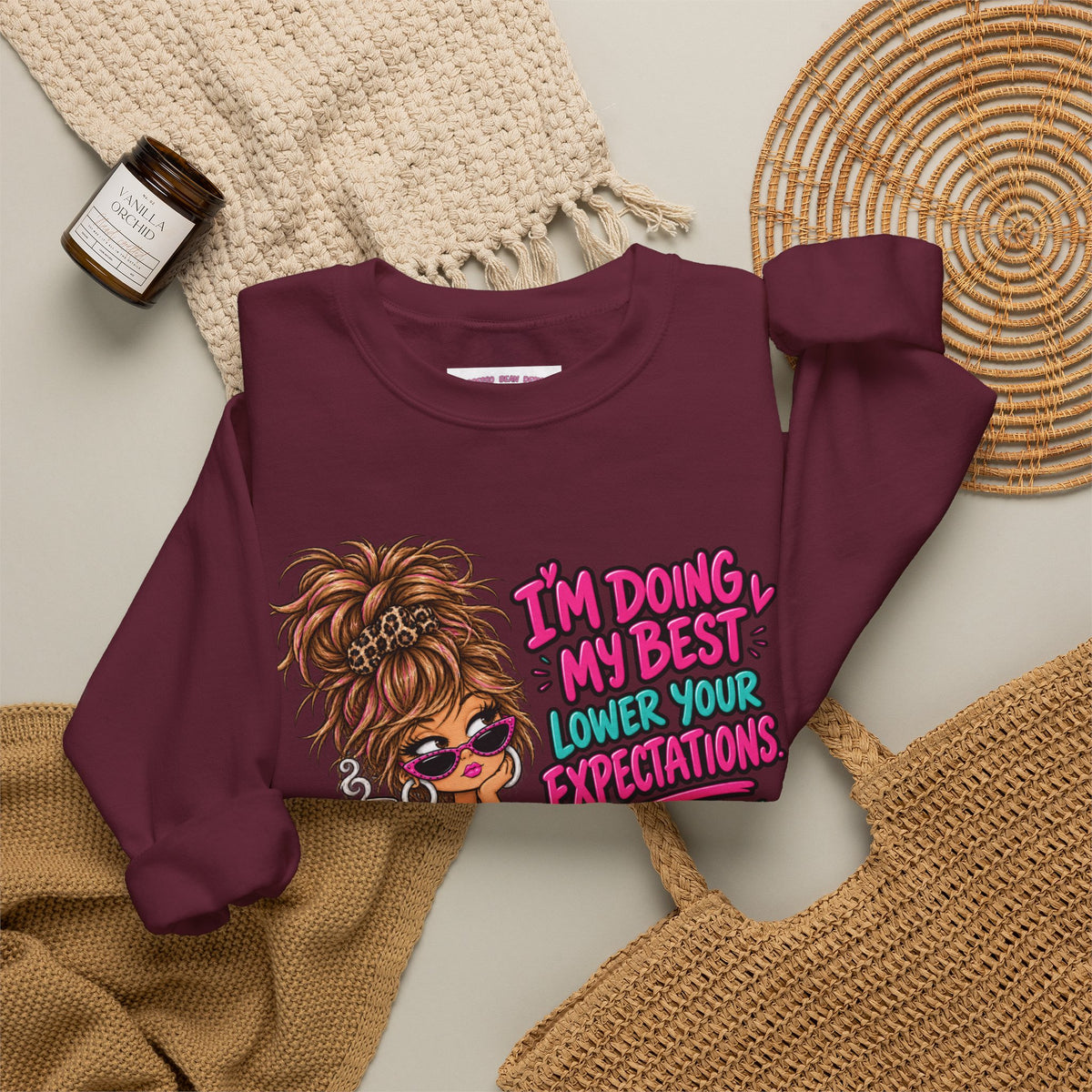I'm Doing My Best Crewneck Sweatshirt — Cute Girl & Puppy Graphic