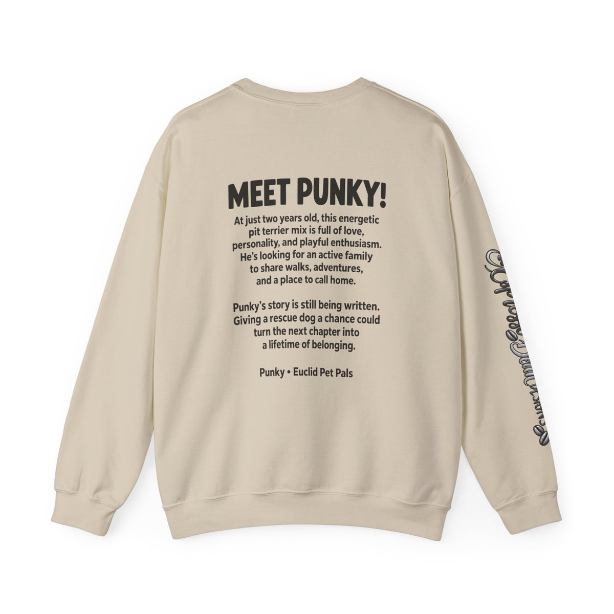 Dog Crewneck Sweatshirt — 'Meet Punky' Rescue Cafe Graphic