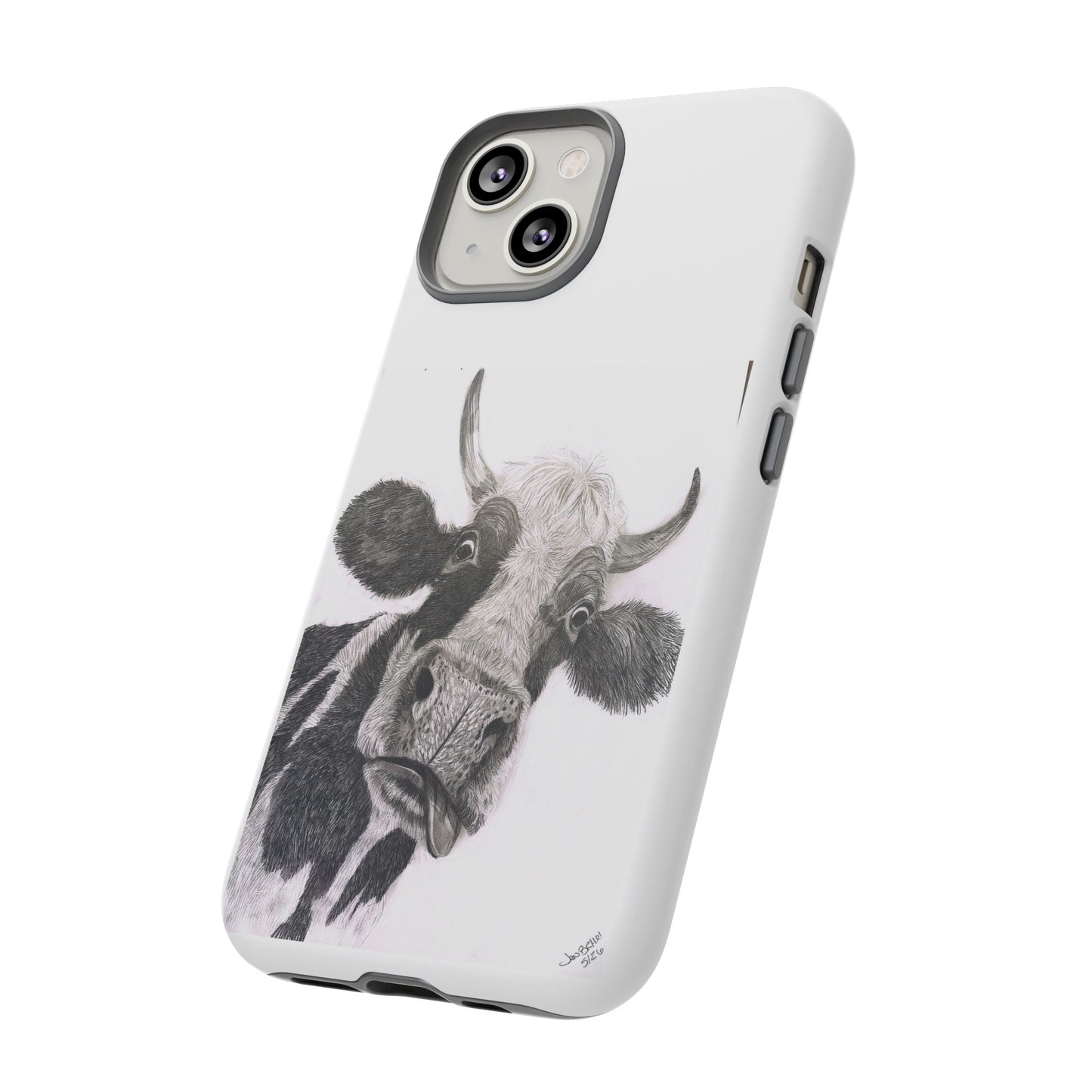 Cow Sketch Tough Phone Case — Protective iPhone Cover with Whimsical Cow Illustration