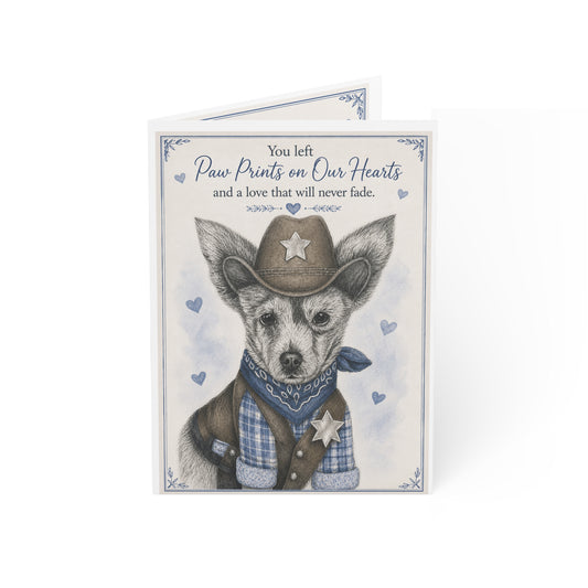 Pet Sympathy Greeting Card — “You Left Paw Prints on Our Hearts” Memorial Card (Single or Bulk)