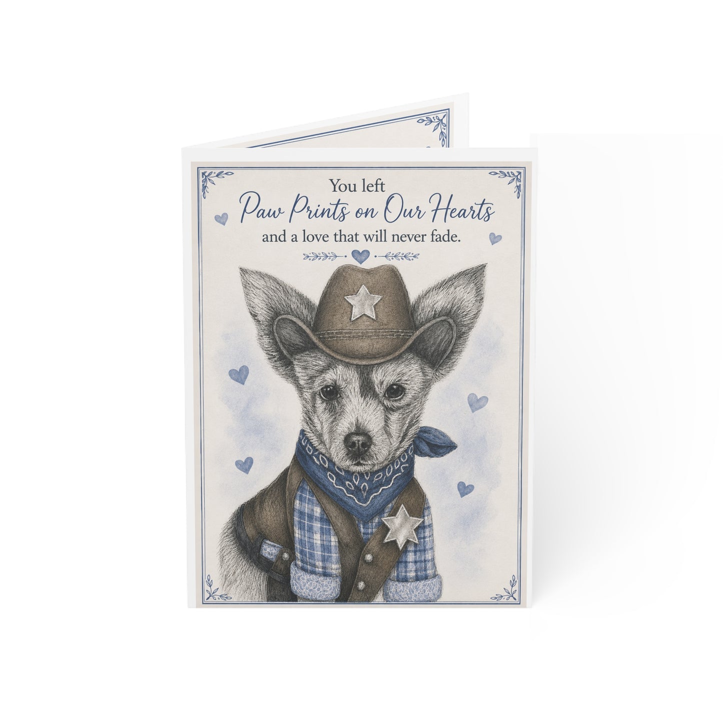 Pet Sympathy Greeting Card — “You Left Paw Prints on Our Hearts” Memorial Card (Single or Bulk)