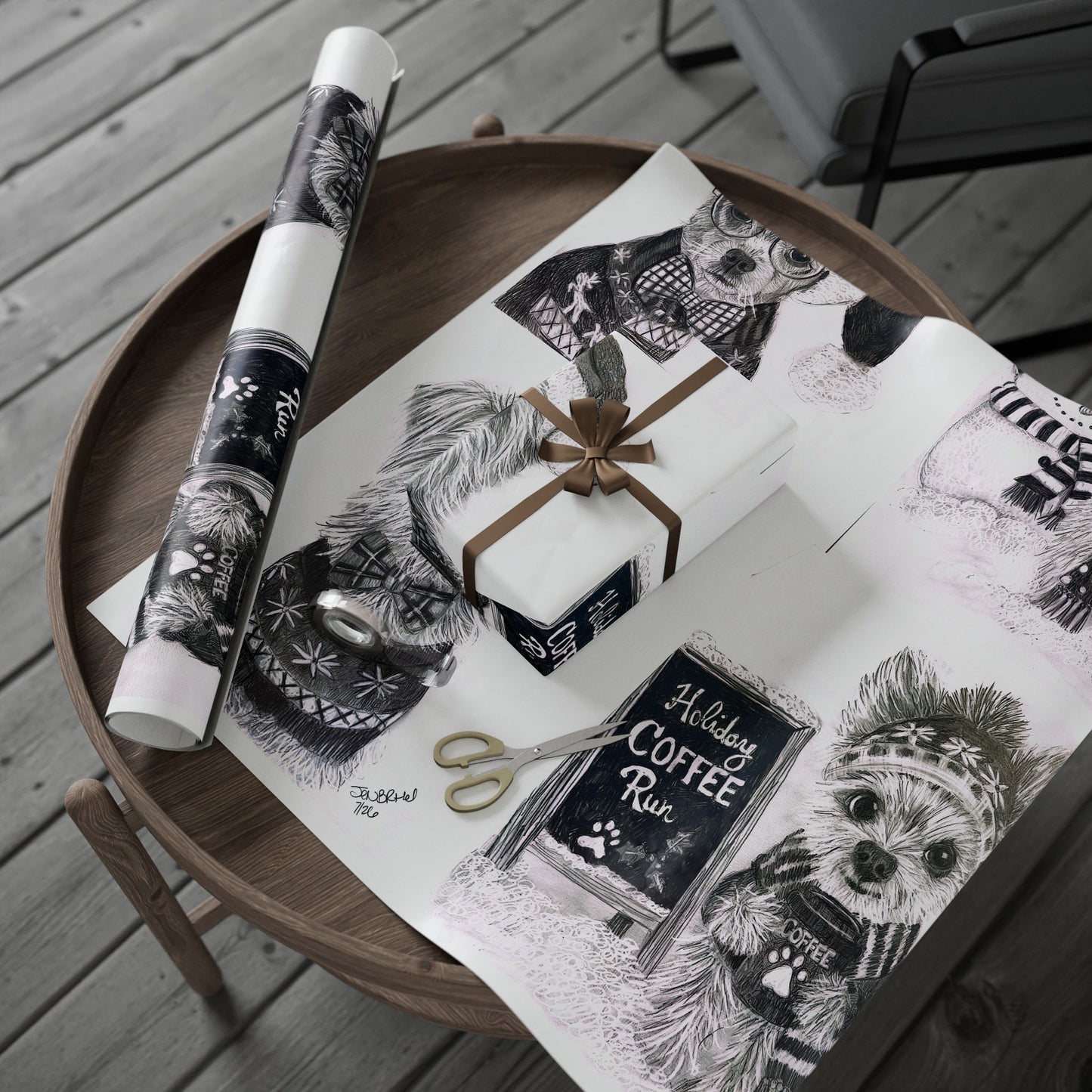 Sophia’s Gracie foundation Wrapping Paper Roll — Black & White  Pattern for Pet Lovers